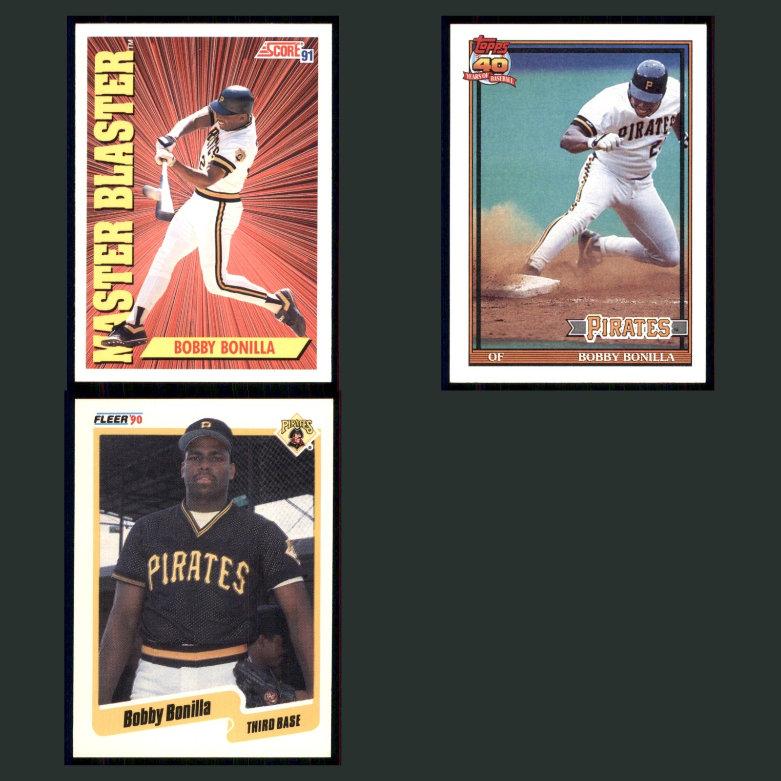 Bobby Bonilla Lot 3 Baseball Cards 1991 Score Pittsburgh Pirates Set Collection card scans. Overall card condition is Excellent.