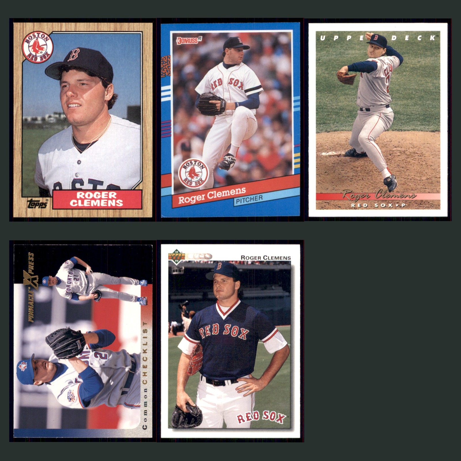 Roger Clemens Lot 5 Baseball Cards 1987 Topps Boston Red Sox Set Collection MLB card scans. Overall card condition is Excellent.