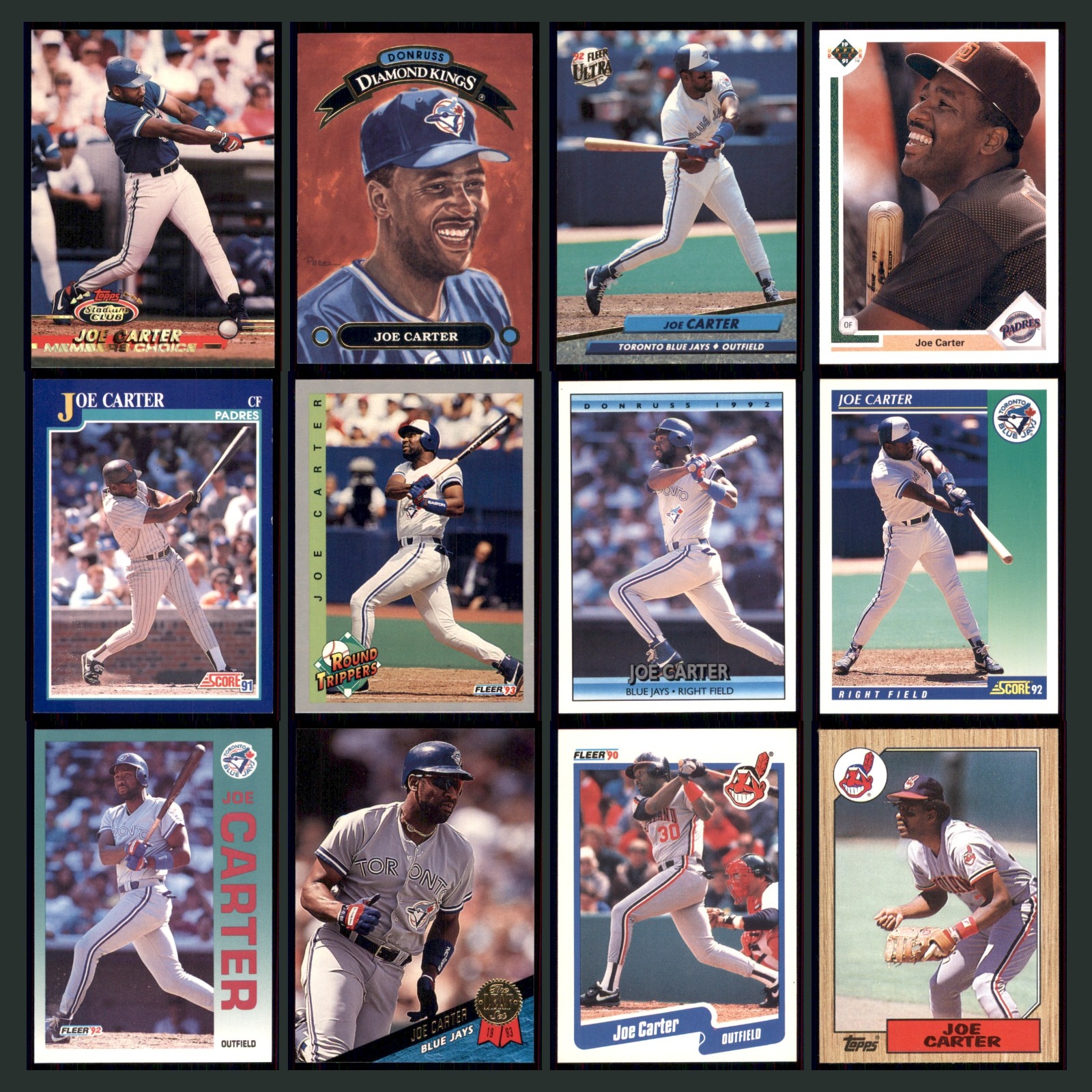 Joe Carter Lot 12 Baseball Cards 1993 Stadium Club Toronto Blue Jays Set MLB EX card scans. Overall card condition is Excellent.