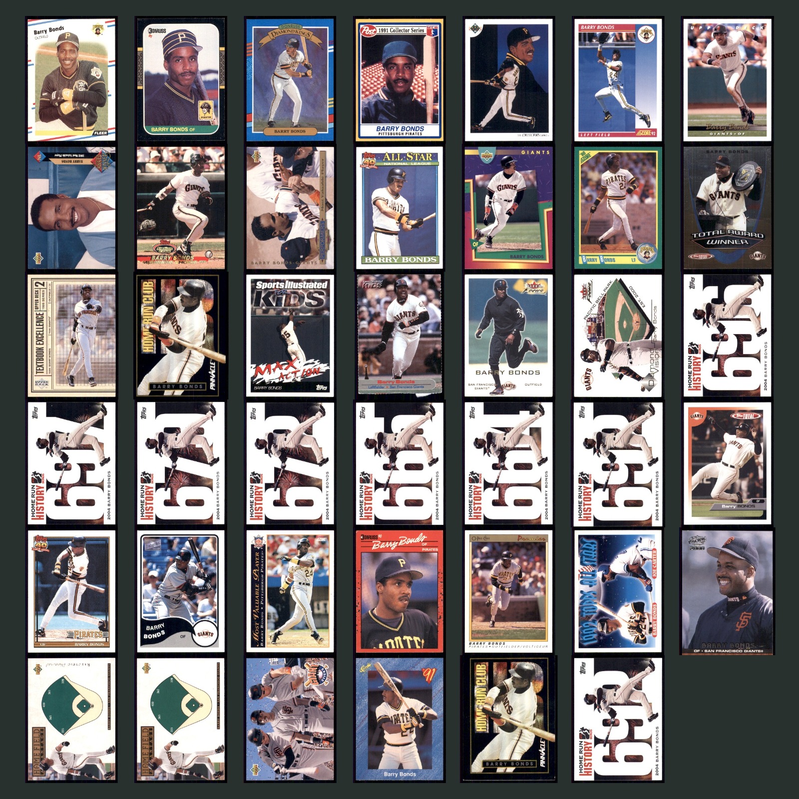 Barry Bonds Lot 41 Baseball Cards 1988 Fleer Pittsburgh Pirates Set Collection card scans. Overall card condition is Excellent.