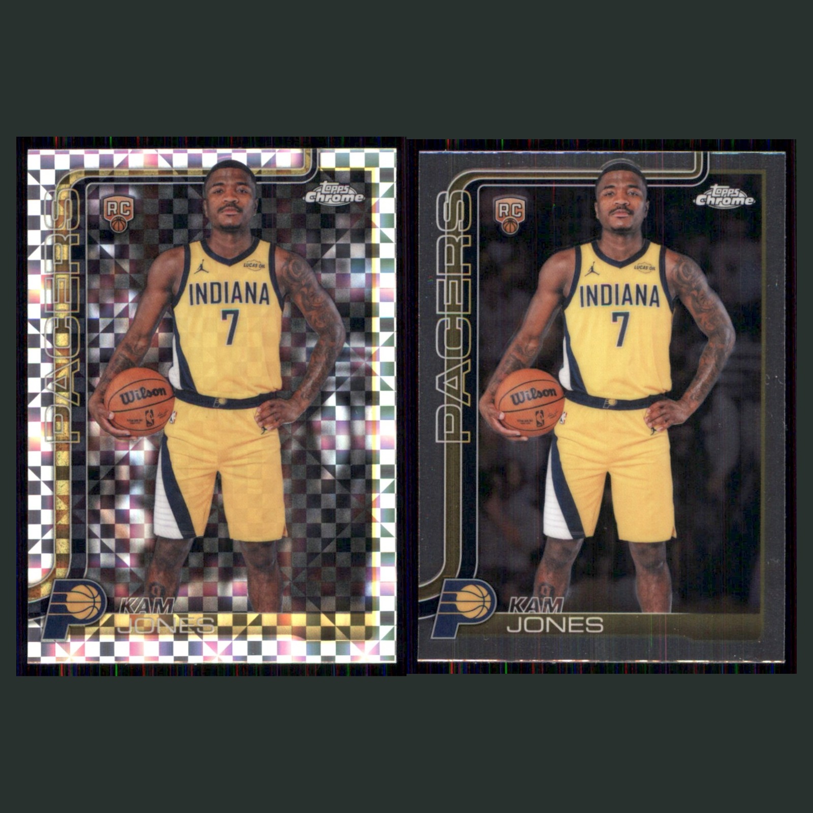 Kam Jones Lot 2 Basketball Cards 2026 Topps Chrome Xfractor Indiana Pacers Set card scans. Overall card condition is Near Mint.