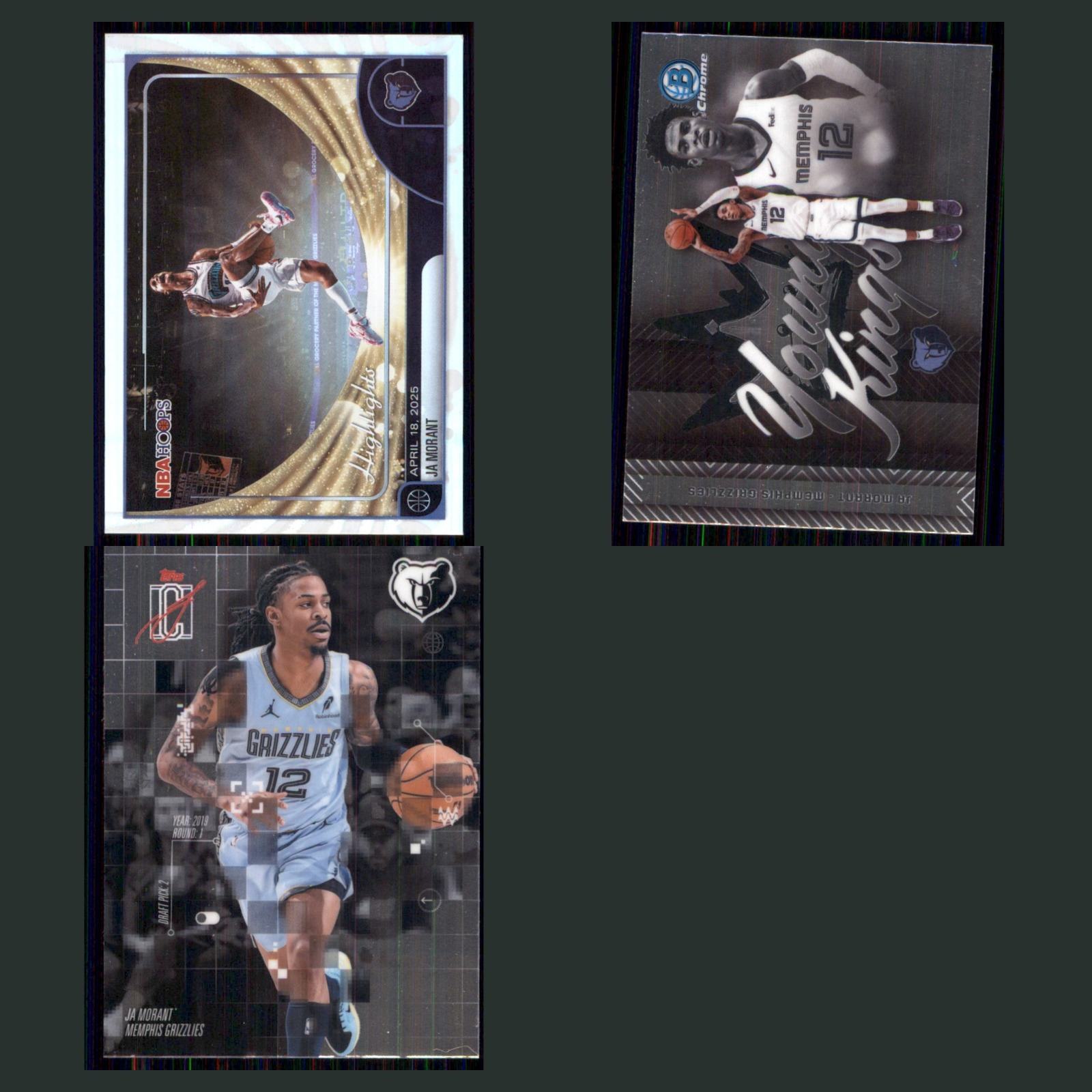 Ja Morant Lot 3 Basketball Cards 2025 Hoops Highlights Memphis Grizzlies Set NBA card scans. Overall card condition is Near Mint.