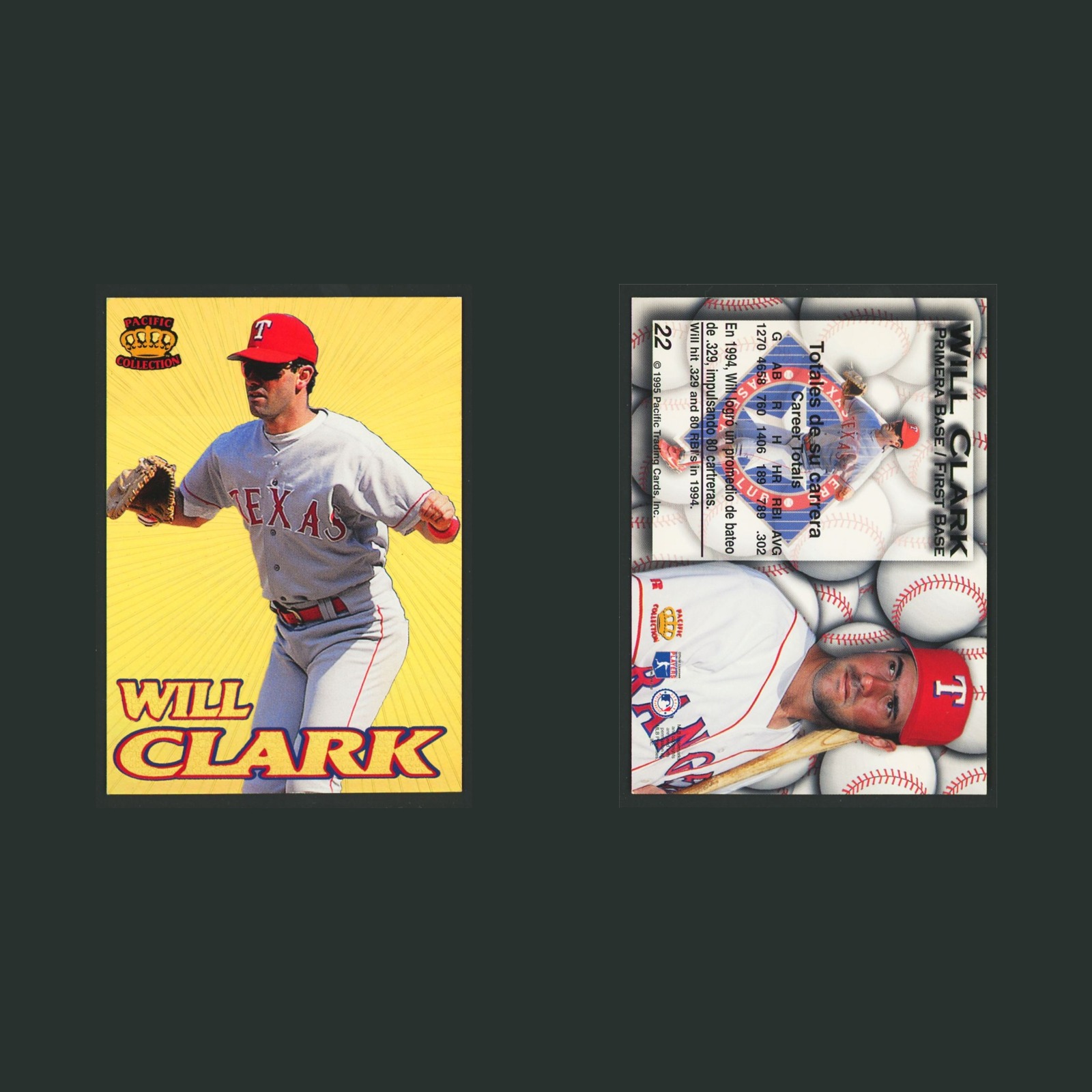 Will Clark #22 1995 Pacific Prism Gold Texas Rangers Baseball Card MLB front and back scans. Card condition is Excellent.