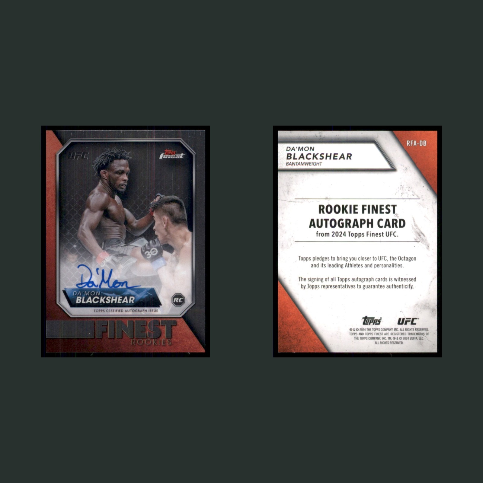 Da'Mon Blackshear Rookie #RFA-DB Autograph 2024 Topps Finest UFC MMA Card front and back scans. Card condition is Near Mint.