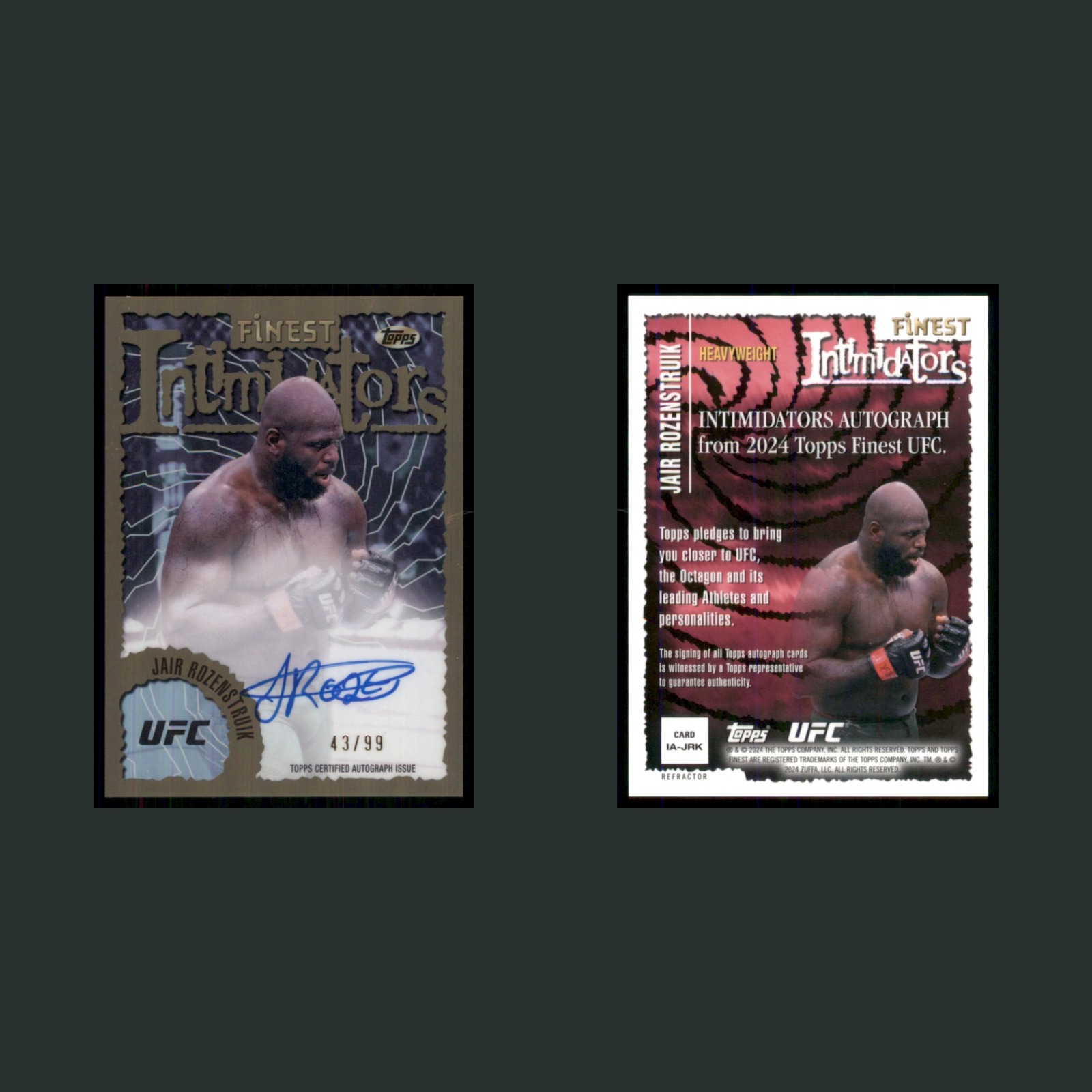 Jair Rozenstruik Auto /99 #IA-JRK Autograph 2024 MMA Card front and back scans. Card condition is Near Mint.