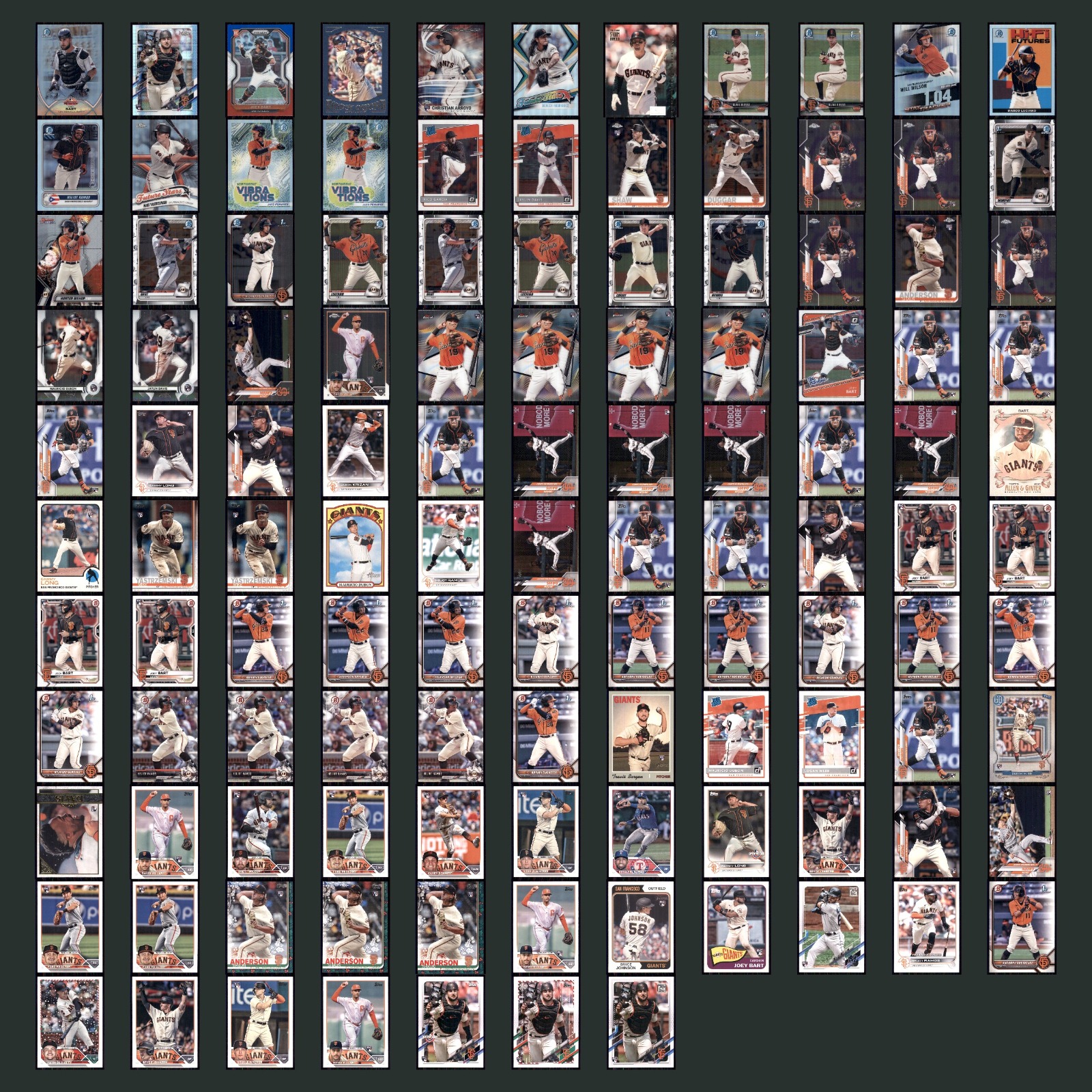 San Francisco Giants Lot 117 Baseball Cards Bowman Chrome Joey Bart NM Baseball card scans. Overall card condition is Near Mint.