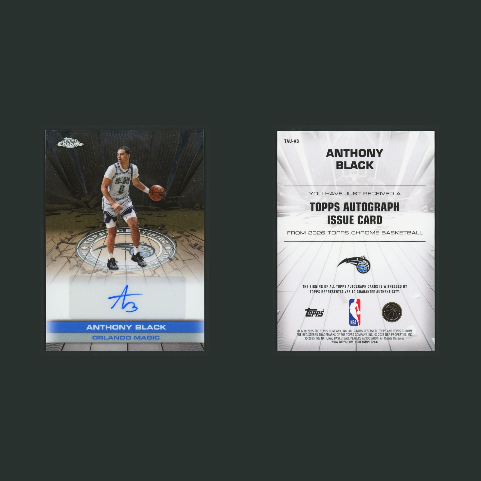 Anthony Black Auto #TAU-AB Autograph 2025-26 Orlando Magic Basketball Card NBA front and back scans. Card condition is Near Mint.