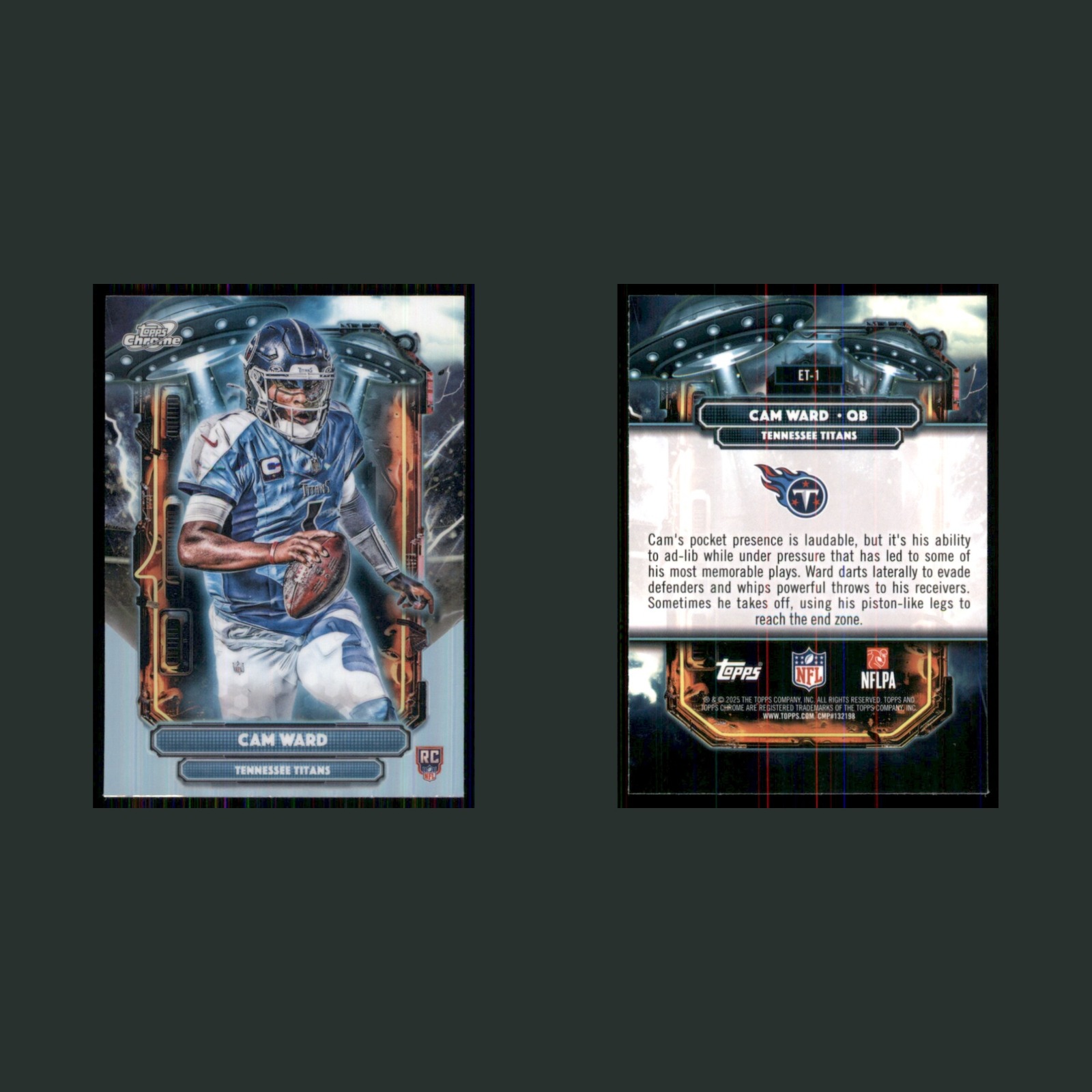 Cam Ward Rookie #ET-1 2025 Topps Chrome Cosmic Extraterrestrial Talent Titans front and back scans. Card condition is Near Mint.