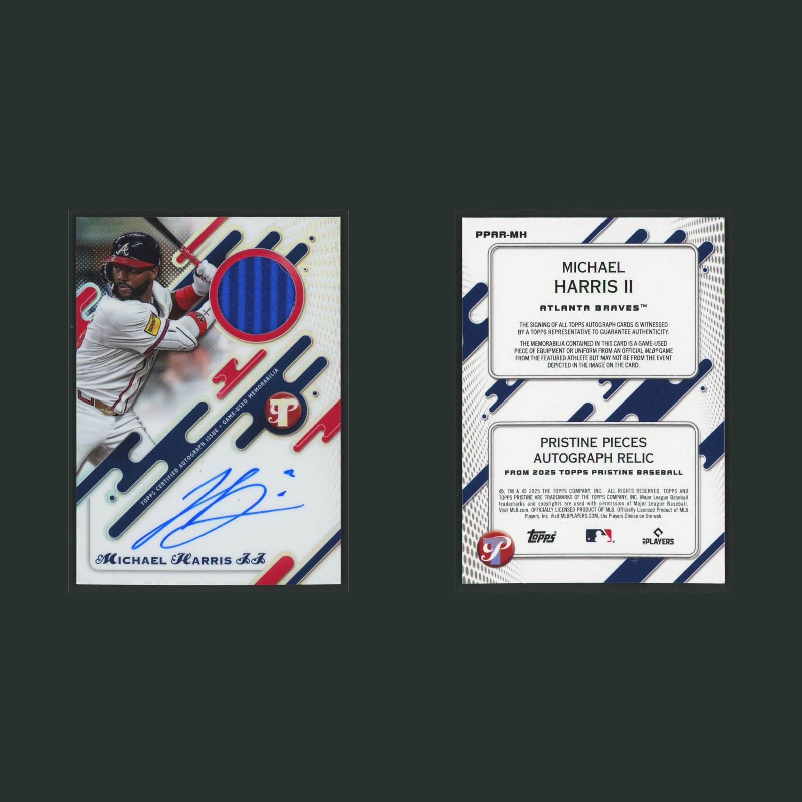 Michael Harris II Patch Auto #PPAR-MH Autograph 2025 Atlanta Braves Baseball MLB front and back scans. Card condition is Near Mint.