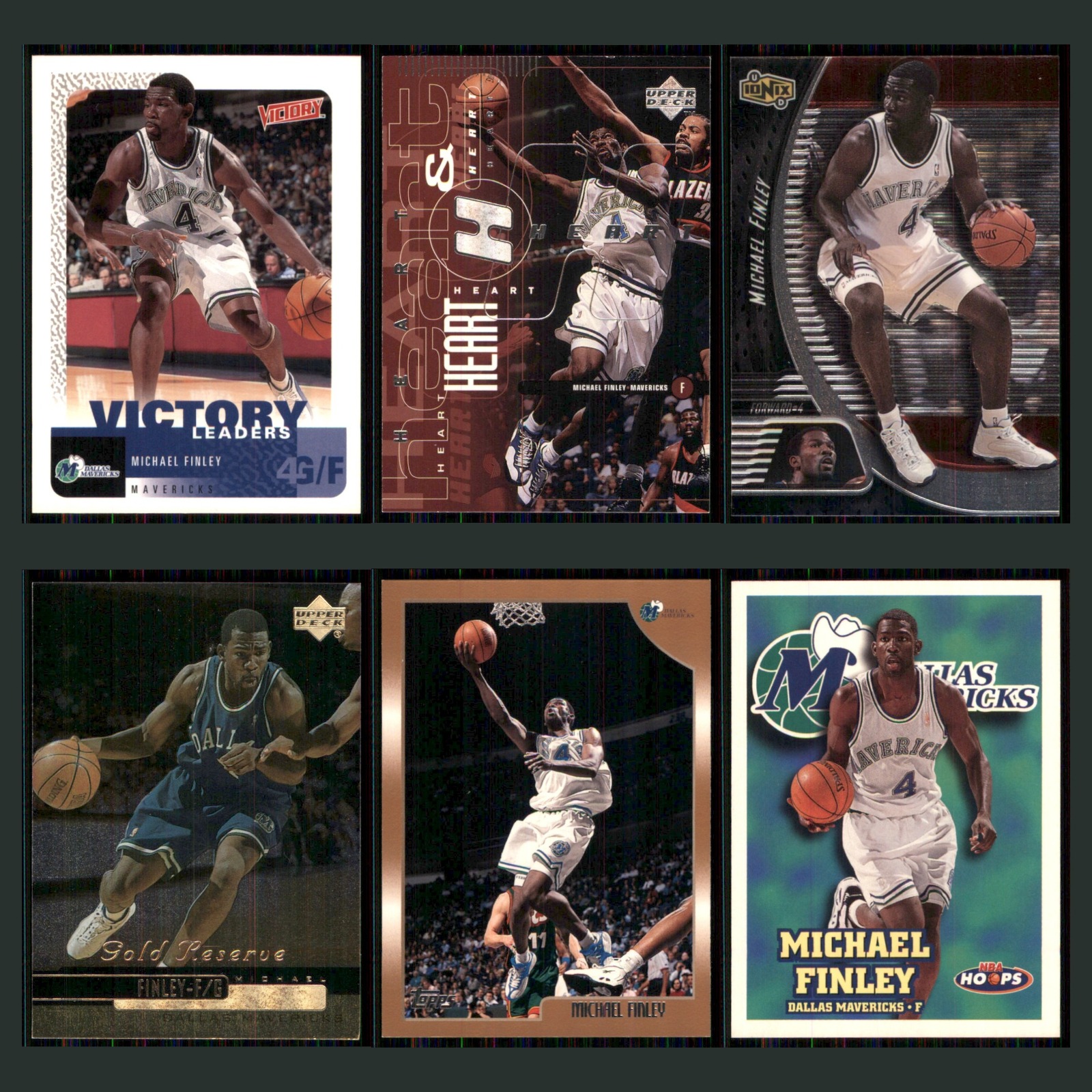 Michael Finley Lot 6 Basketball Cards 2000 Upper Deck Victory Dallas Mavericks card scans. Overall card condition is Near Mint.