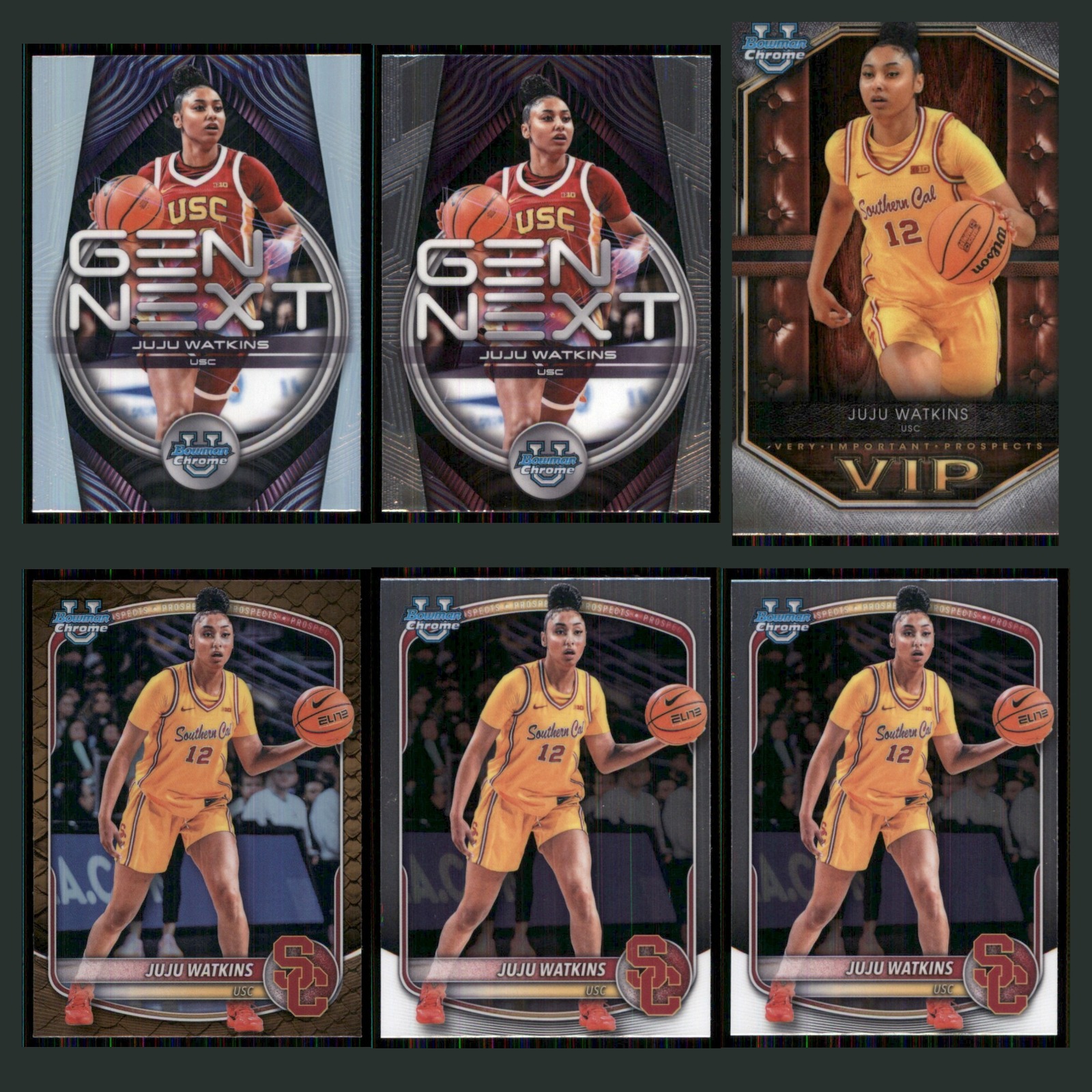 Juju Watkins Lot 6 Basketball Cards 2025 Bowman Gen Next USC Trojans Set NBA NM card scans. Overall card condition is Near Mint.