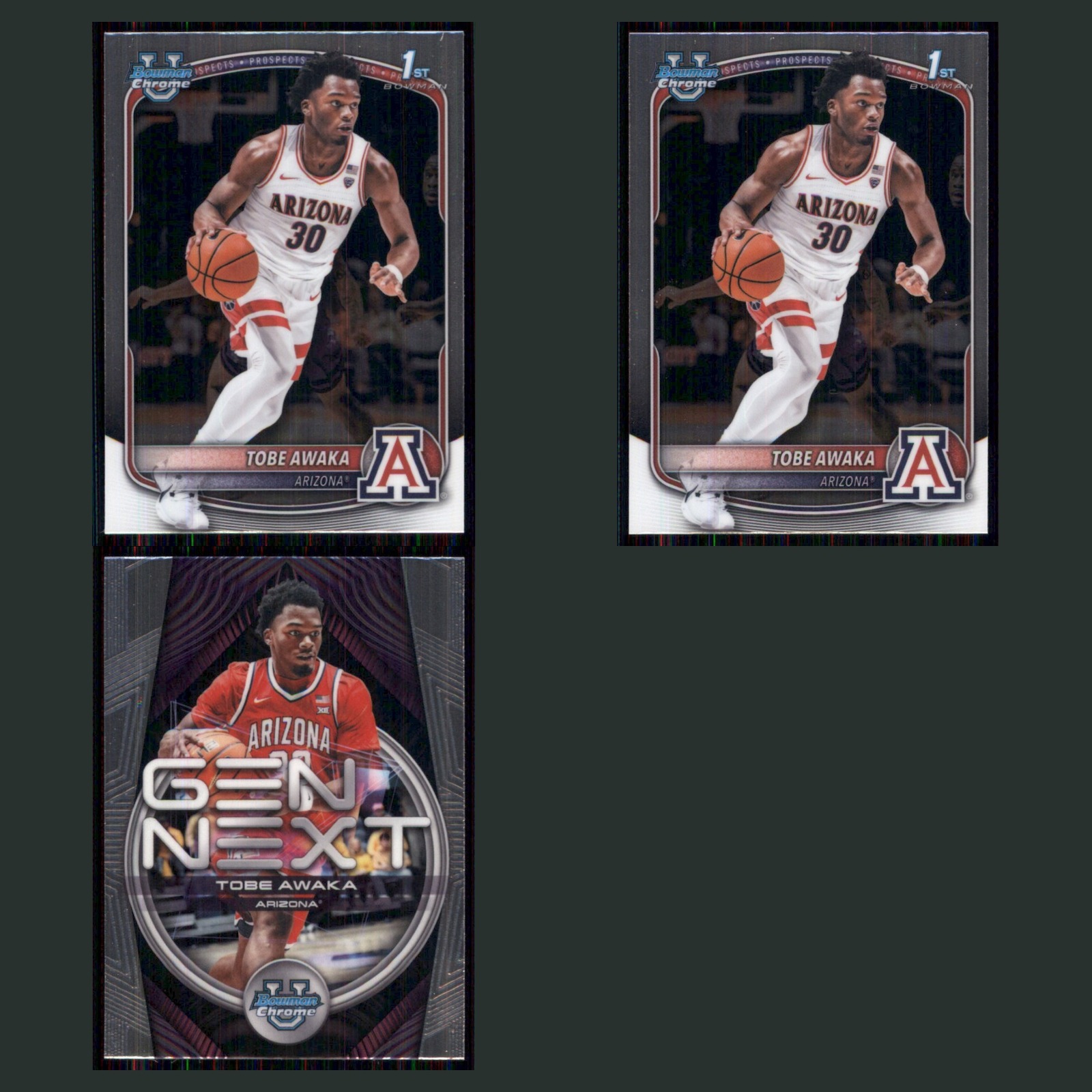 Tobe Awaka Rookie Lot 3 Basketball Cards 2025 Bowman Chrome Prospects Set NBA NM card scans. Overall card condition is Near Mint.
