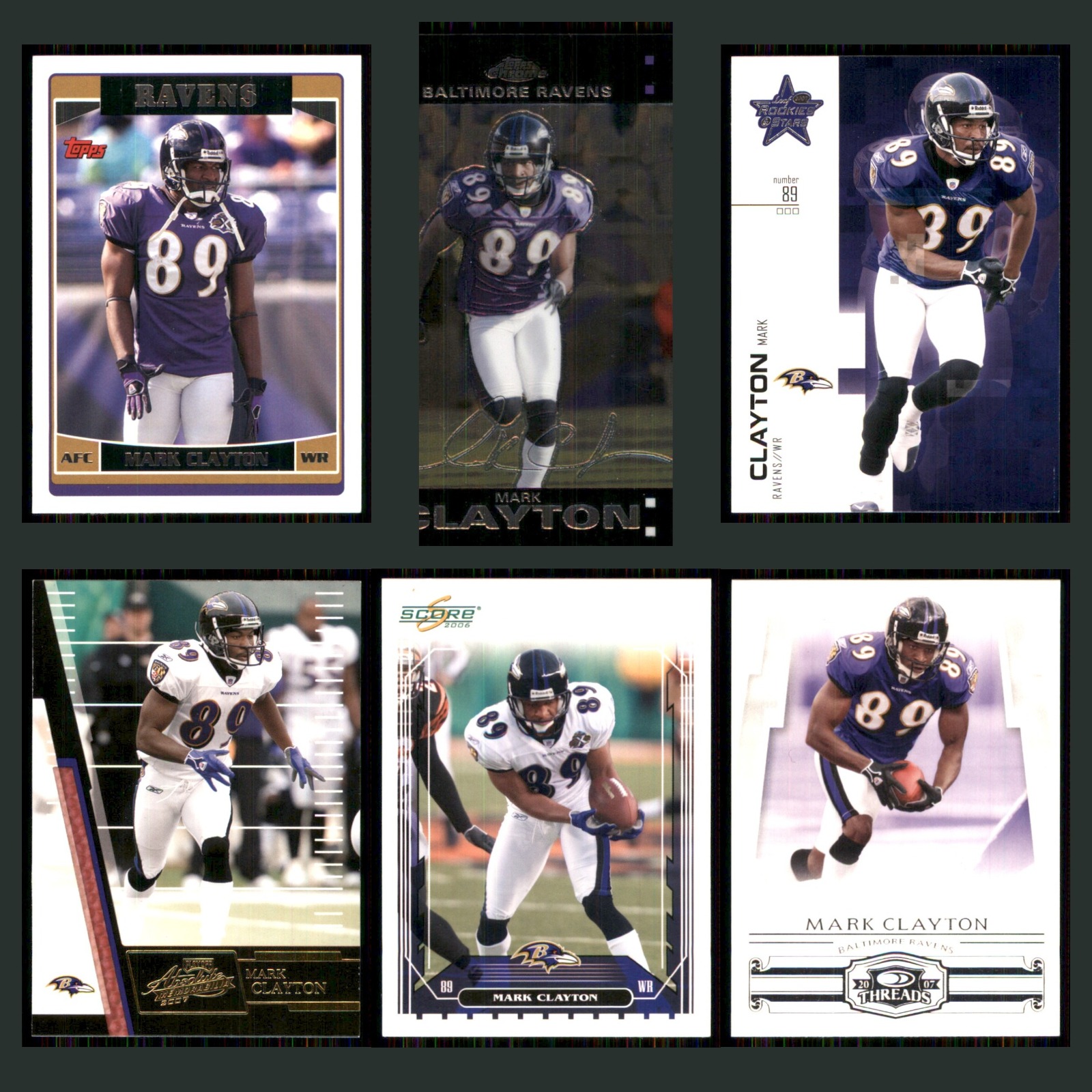 Mark Clayton Lot 6 Football Cards 2006 Topps Baltimore Ravens Set Collection NFL card scans. Overall card condition is Excellent.