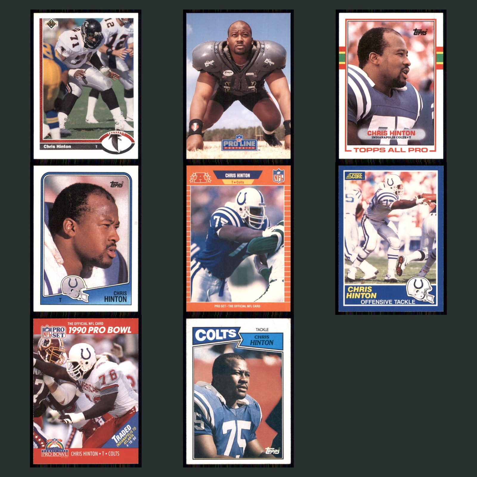 Chris Hinton Lot 8 Football Cards 1991 Upper Deck Atlanta Falcons Set Collection card scans. Overall card condition is Excellent.