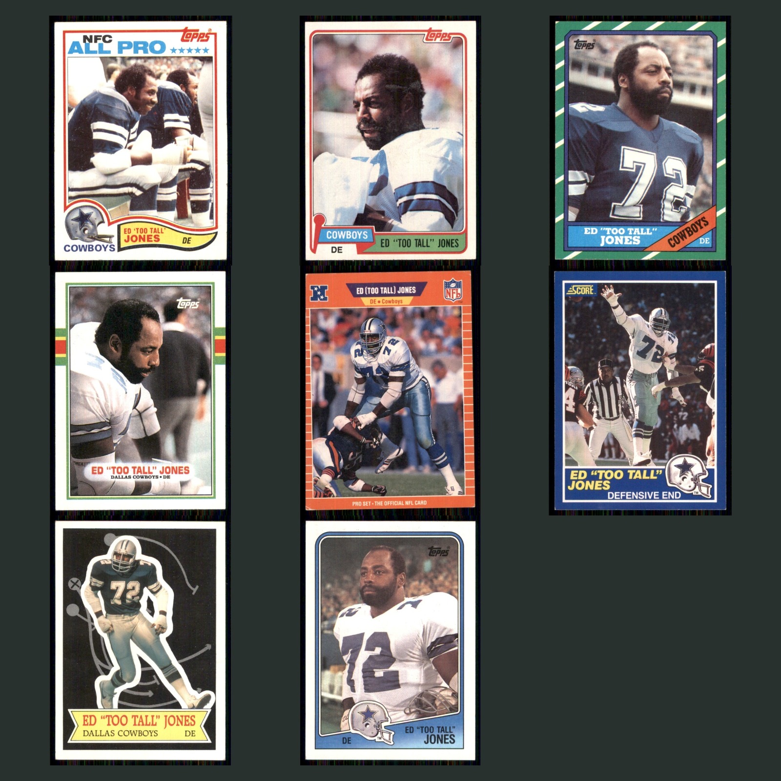 Ed Too Tall Jones Lot 8 Football Cards 1982 Topps Dallas Cowboys Set Collection card scans. Overall card condition is Excellent.