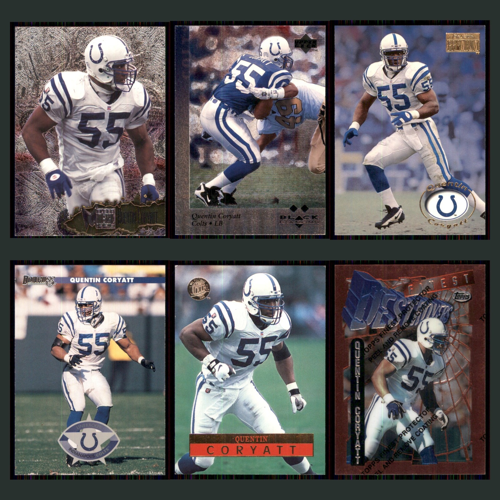 Quentin Coryatt Lot 6 Football Cards 1997 Fleer Metal Indianapolis Colts Set NFL card scans. Overall card condition is Excellent.