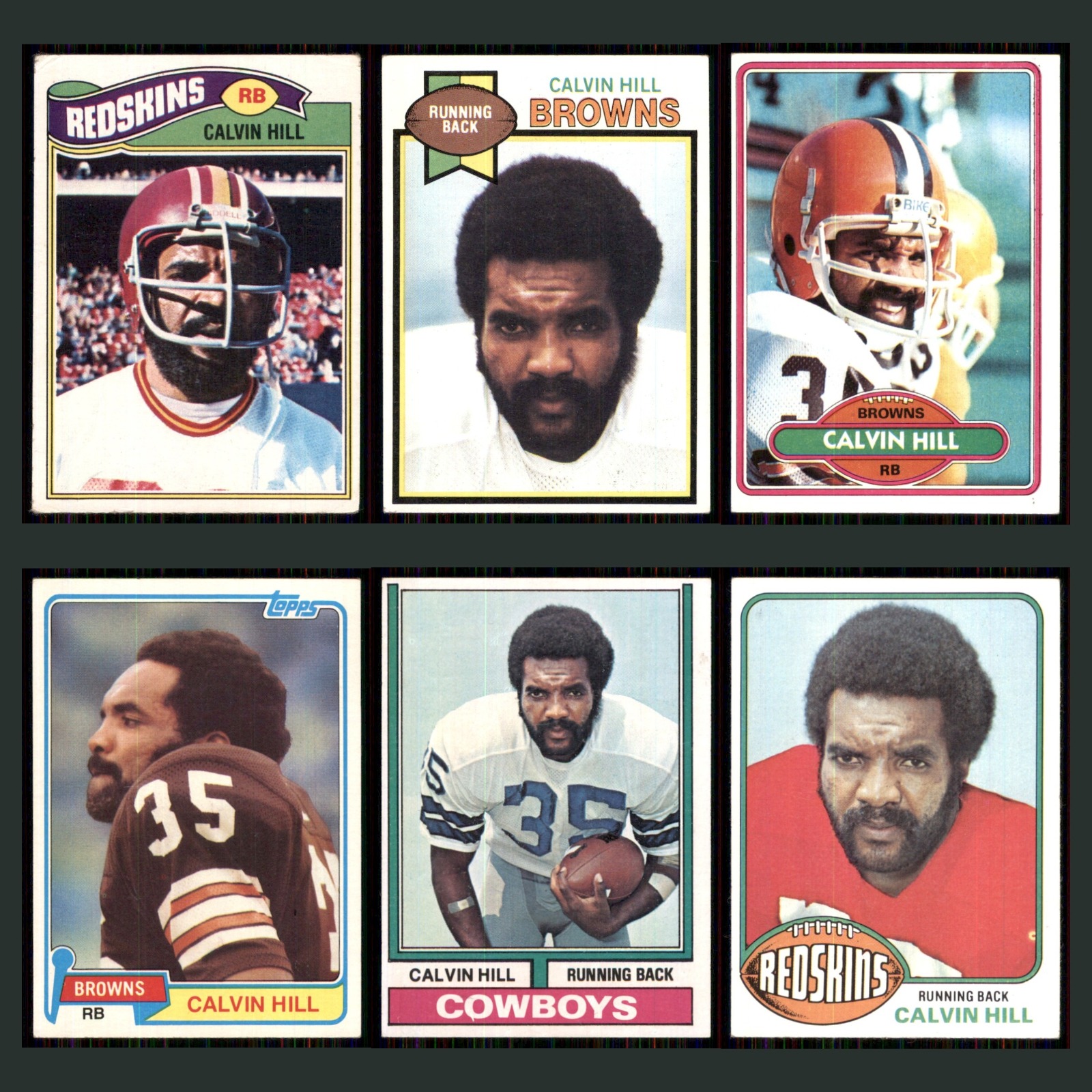 Calvin Hill Lot 6 Football Cards 1977 Topps Washington Redskins Set Collection card scans. Overall card condition is Excellent.