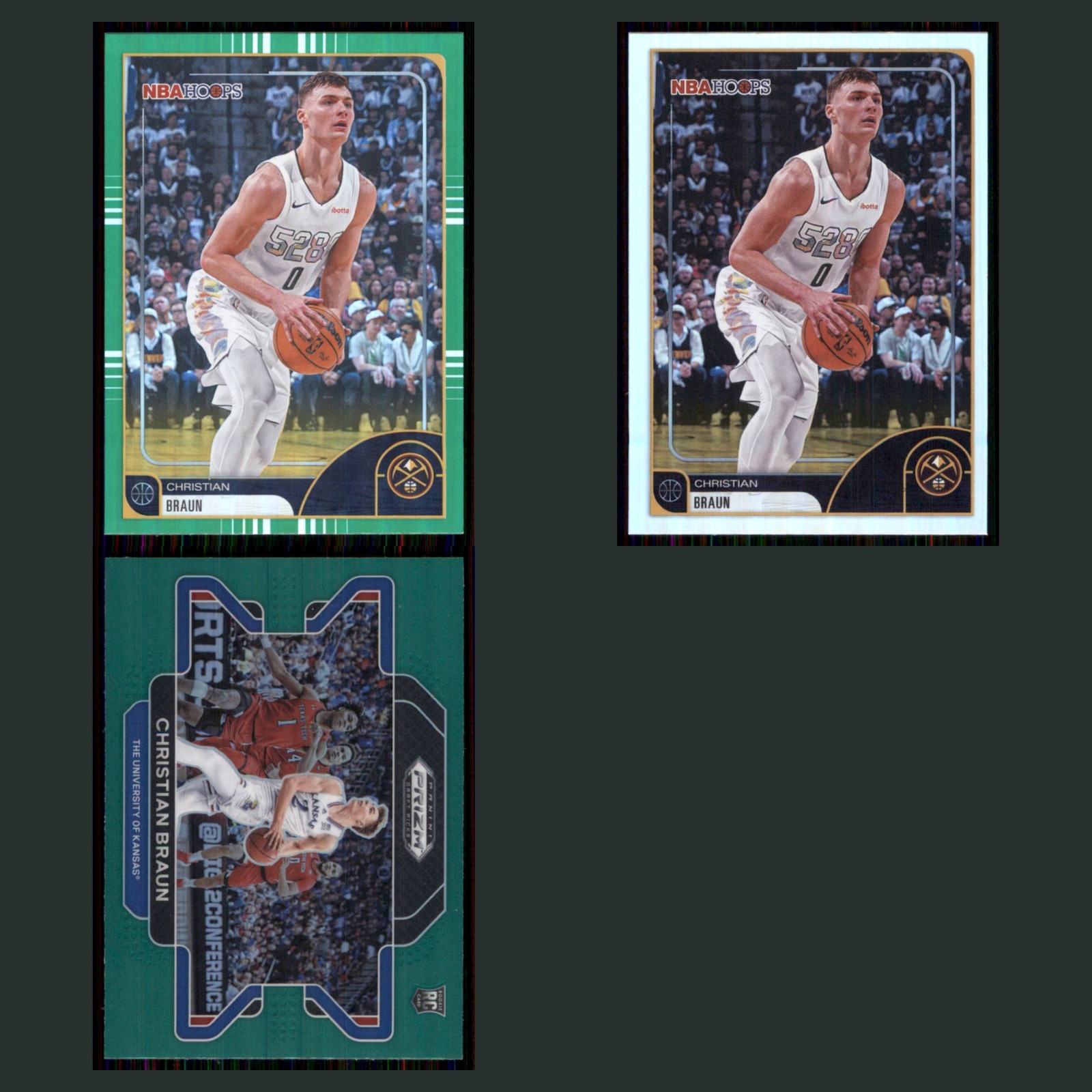 Christian Braun Lot 3 Basketball Cards 2025 Hoops Green Denver Nuggets Set NBA card scans. Overall card condition is Near Mint.