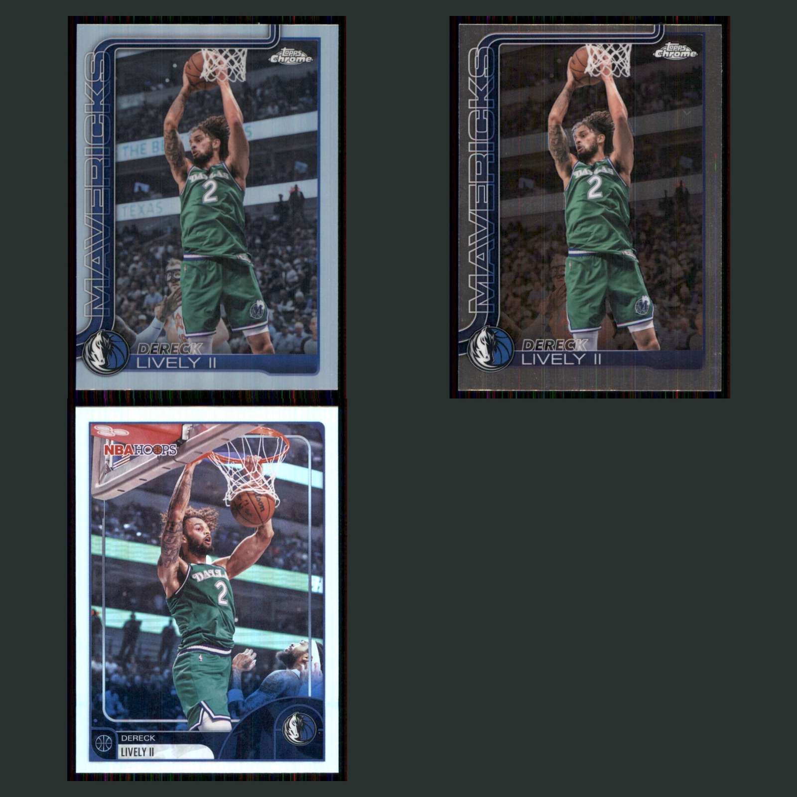 Dereck Lively II Lot 3 Basketball Cards 2026 Topps Chrome Refractor Mavericks NM card scans. Overall card condition is Near Mint.