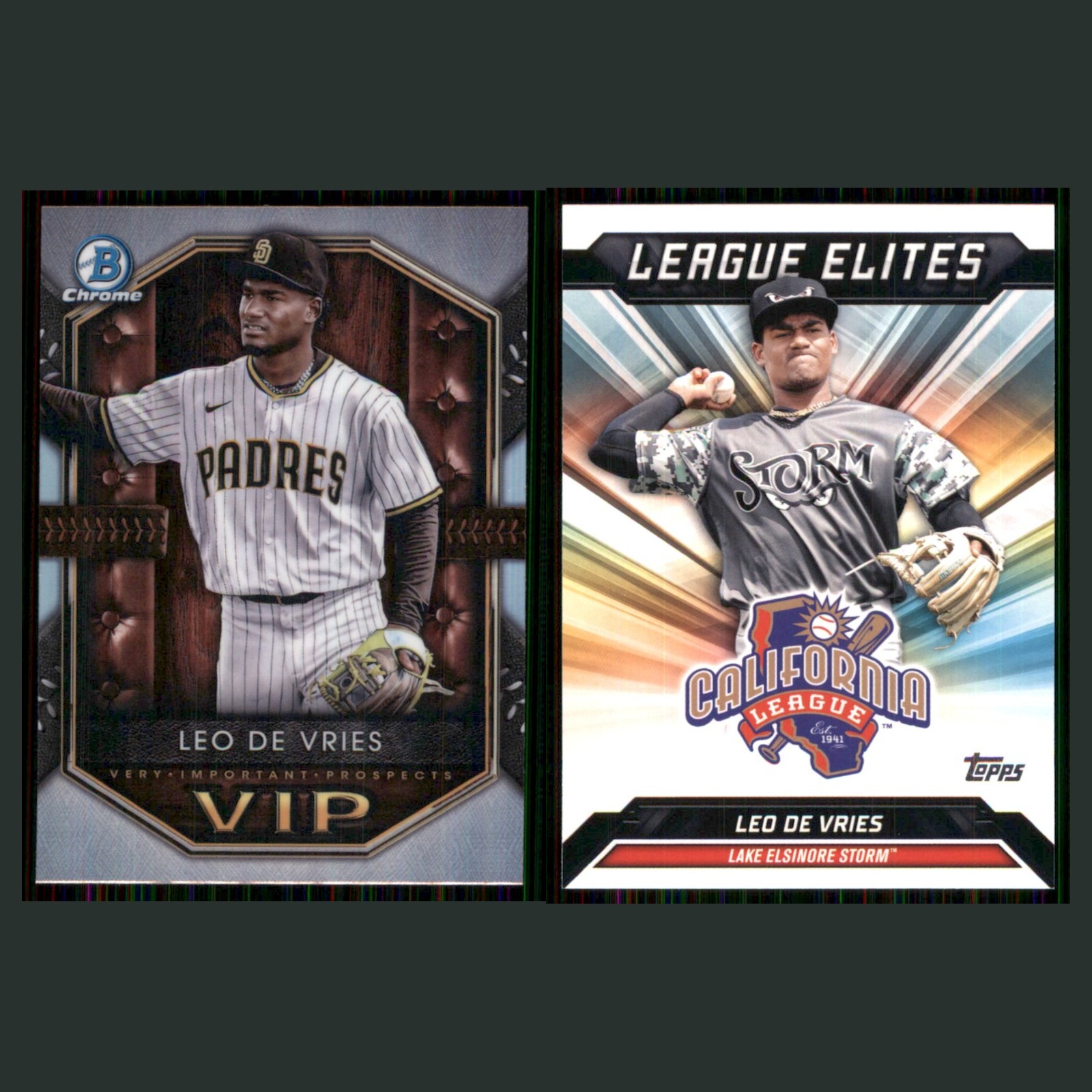 Leo De Vries Lot 2 Baseball Cards 2025 Bowman Very Important Prospects Padres NM card scans. Overall card condition is Near Mint.