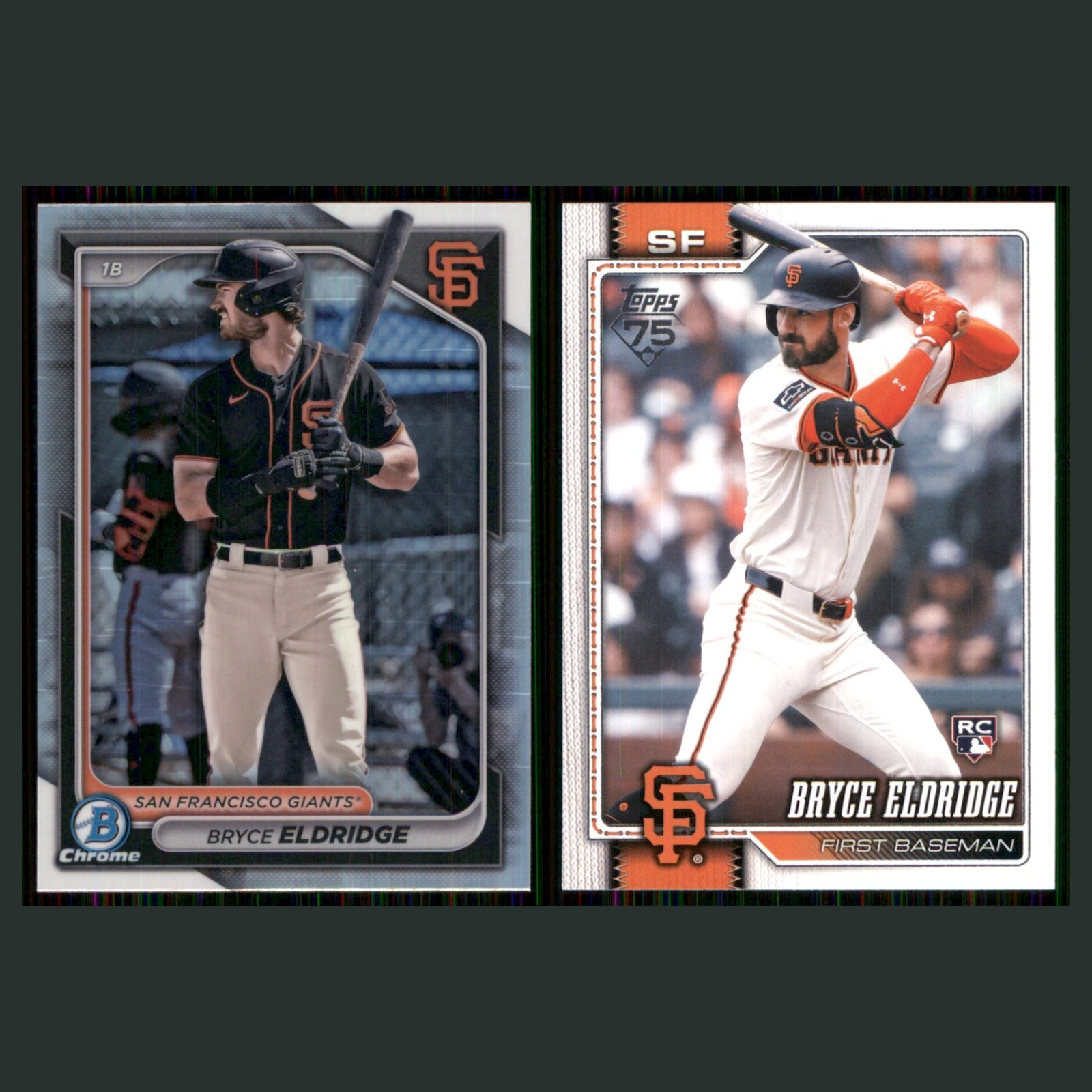 Bryce Eldridge Rookie Lot 2 Baseball Cards 2024 Bowman Chrome Giants Set MLB NM card scans. Overall card condition is Near Mint.