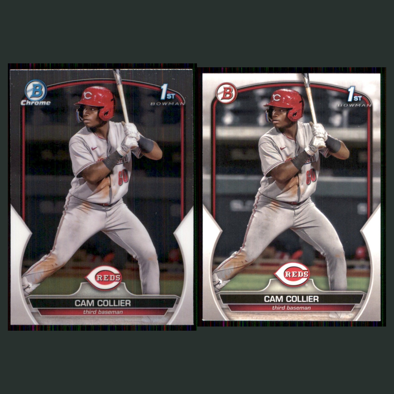 Cam Collier Rookie Lot 2 Baseball Cards 2023 Bowman Chrome Prospects Reds Set NM card scans. Overall card condition is Near Mint.