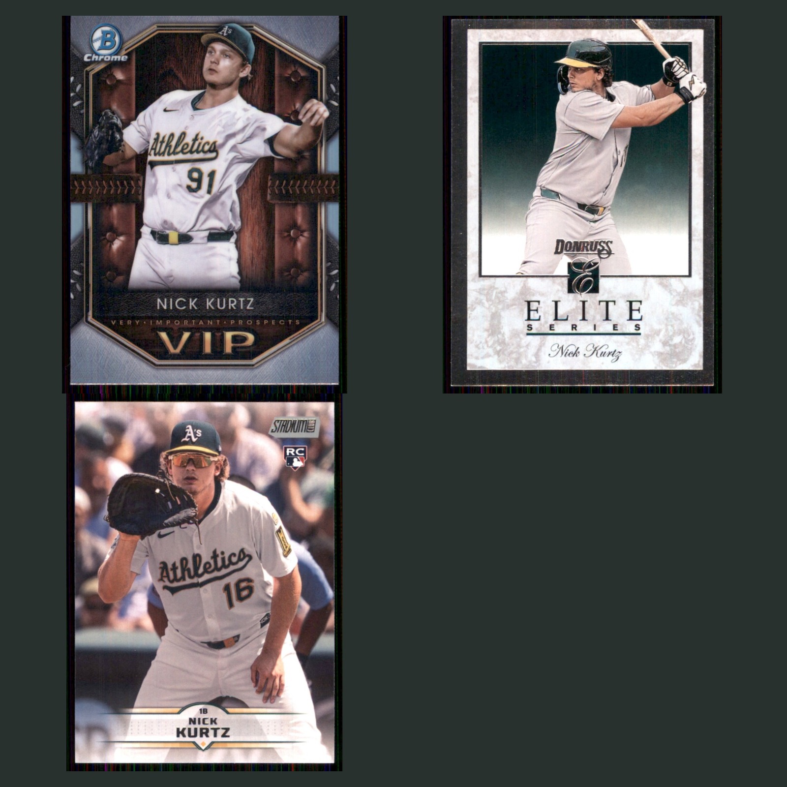 Nick Kurtz Lot 3 Baseball Cards 2025 Bowman Very Important Prospects Athletics card scans. Overall card condition is Near Mint.