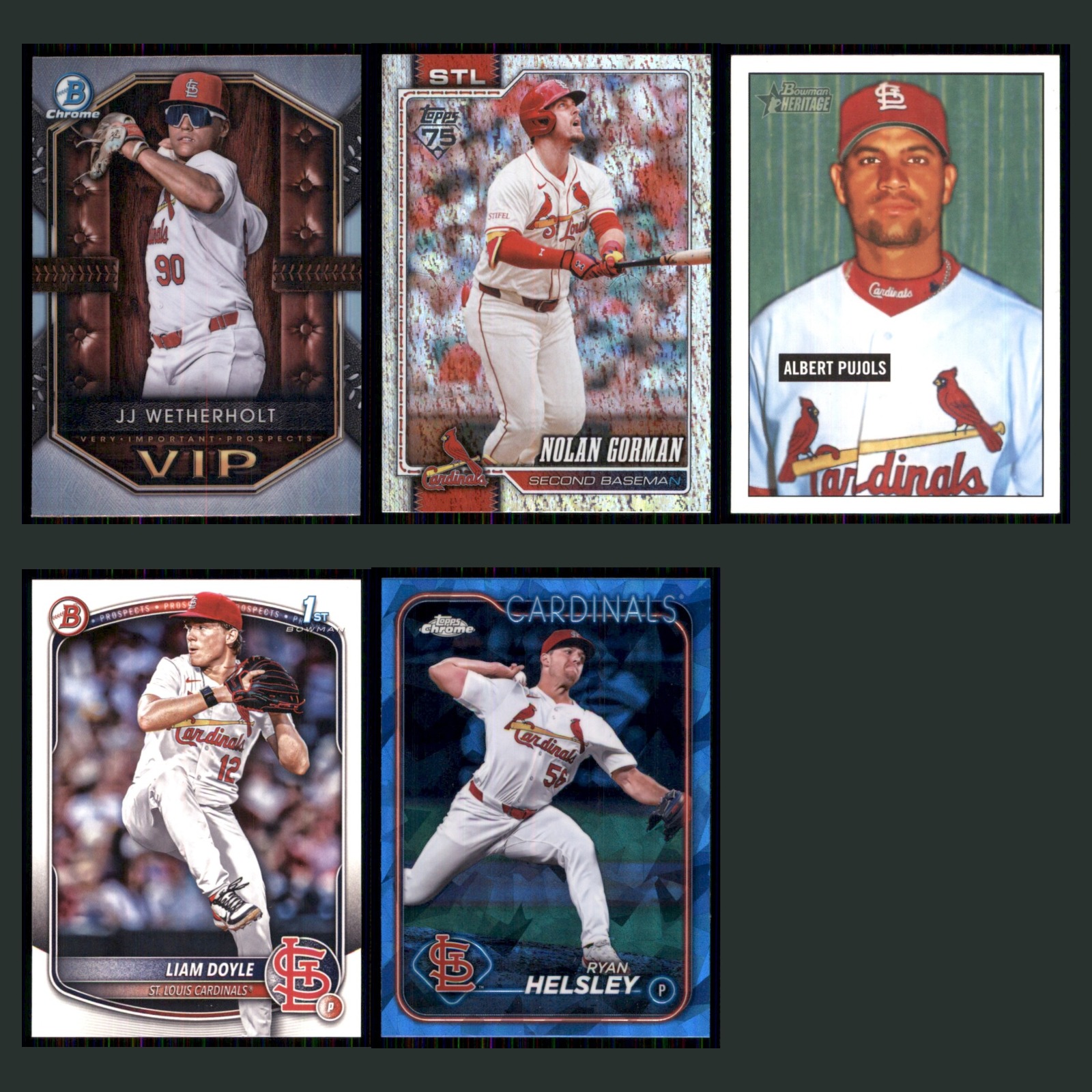 St. Louis Cardinals Lot 5 Baseball Cards Bowman Very Important Prospects NM MLB card scans. Overall card condition is Near Mint.