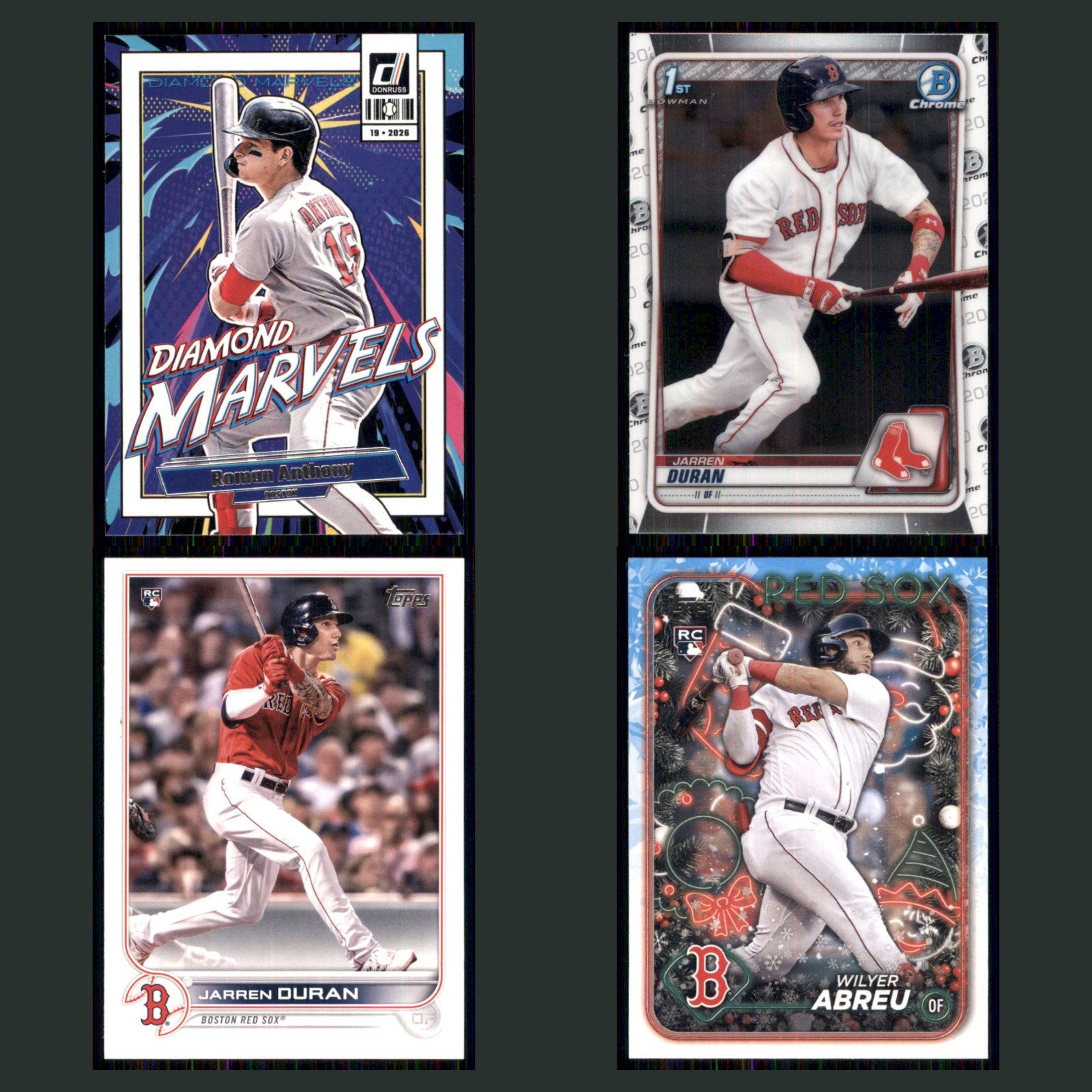 Boston Red Sox Lot 4 Baseball Cards Donruss Diamond Marvels Roman Anthony NM MLB card scans. Overall card condition is Near Mint.