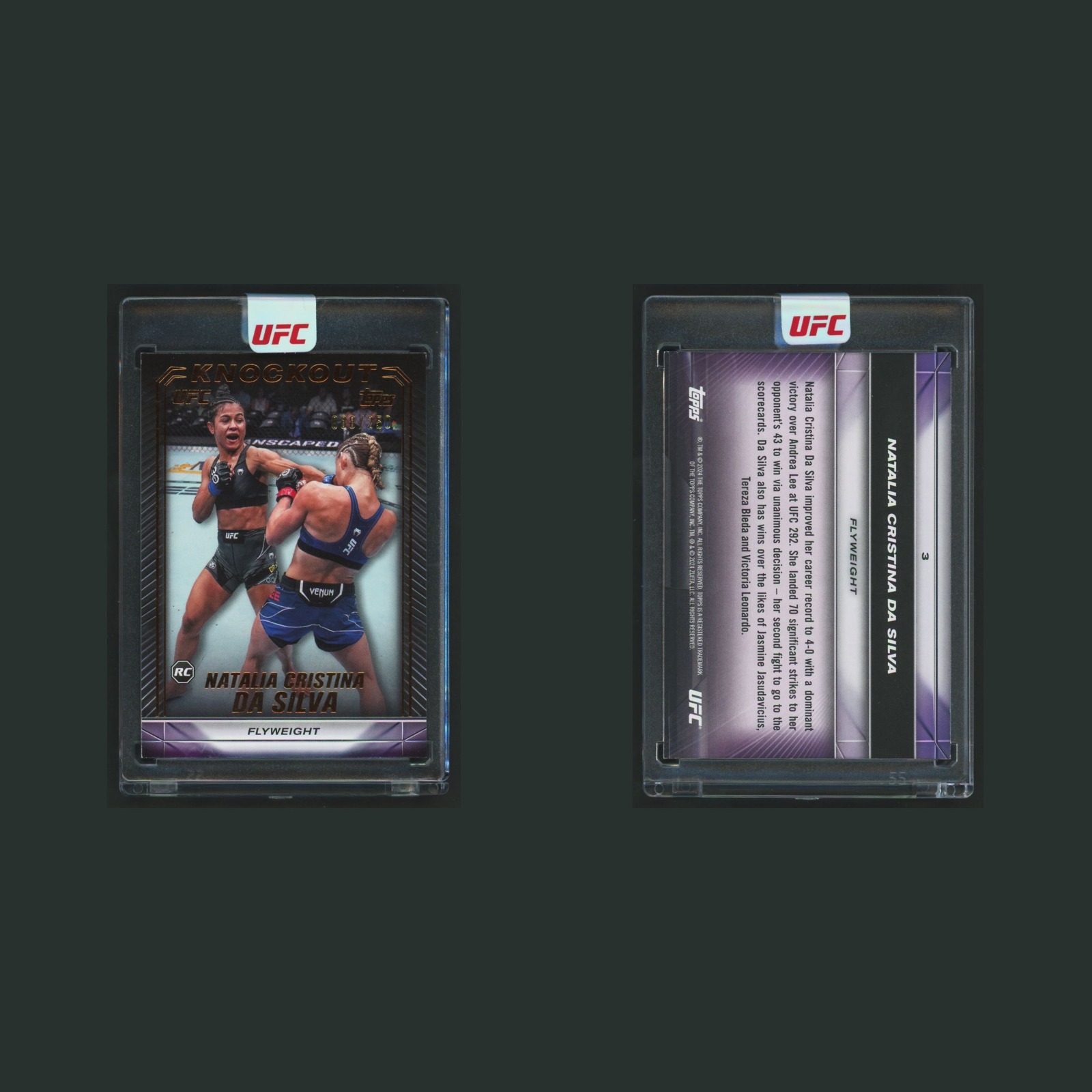 Natalia Cristina Da Silva Rookie /250 #3 2024 Topps UFC Knockout MMA Card front and back scans. Card condition is Near Mint.