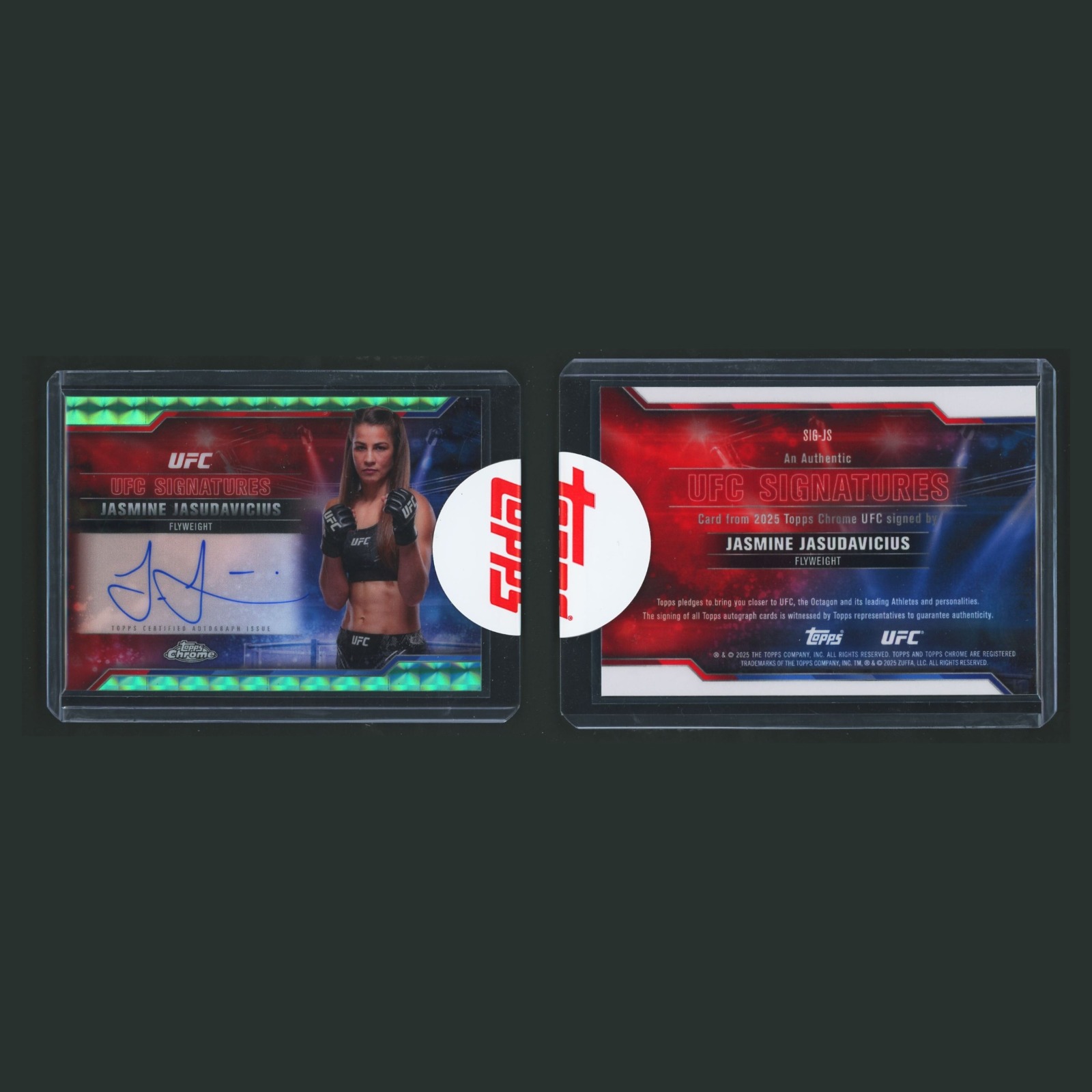 Jasmine Jasudavicius Auto #SIG-JS Autograph 2025 MMA Card front and back scans. Card condition is Near Mint.