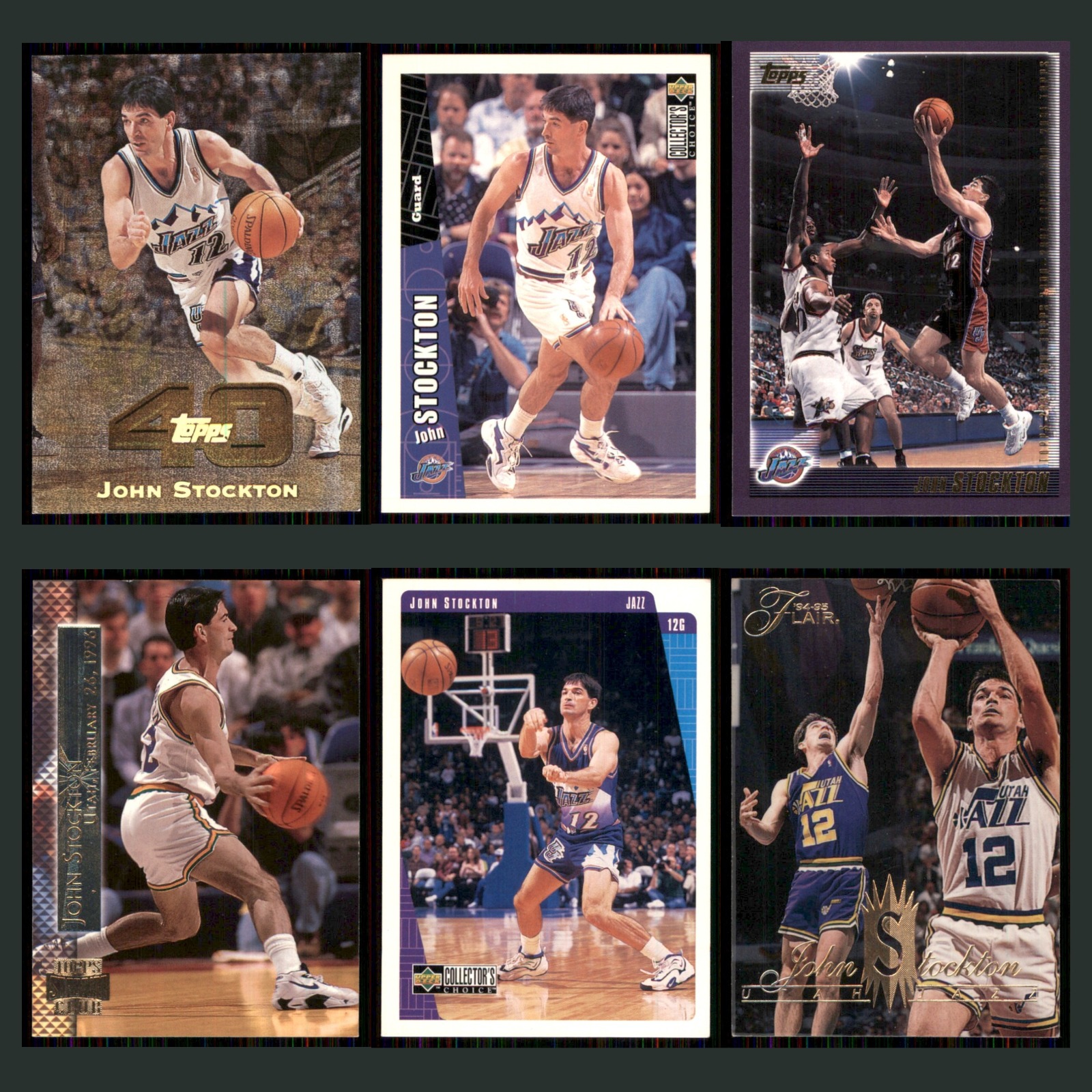 John Stockton Lot 6 Basketball Cards 1997 Topps 40 Utah Jazz Set Collection NBA card scans. Overall card condition is Near Mint.
