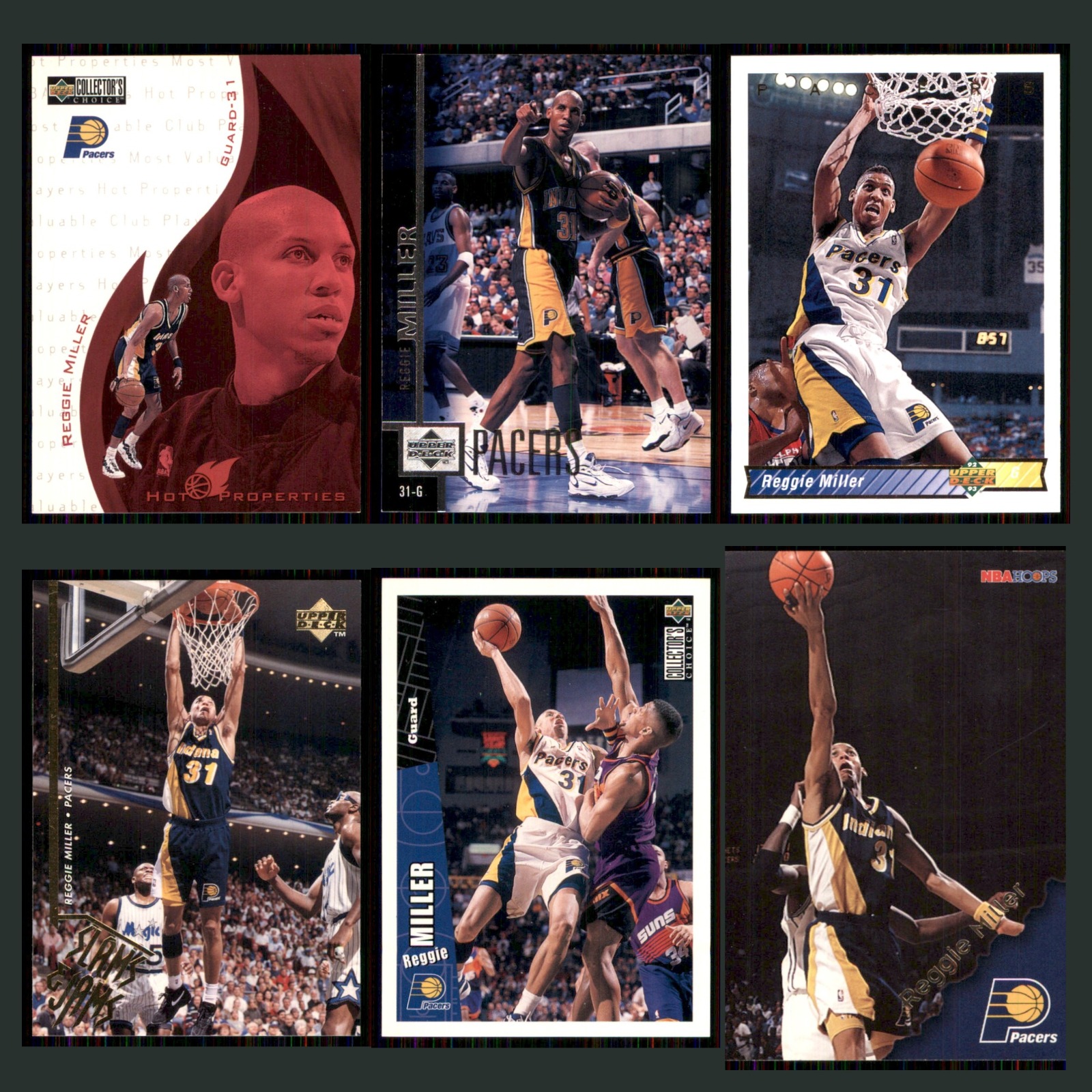 Reggie Miller Lot 6 Basketball Cards 1997 Upper Deck Indiana Pacers Set NBA NM card scans. Overall card condition is Near Mint.