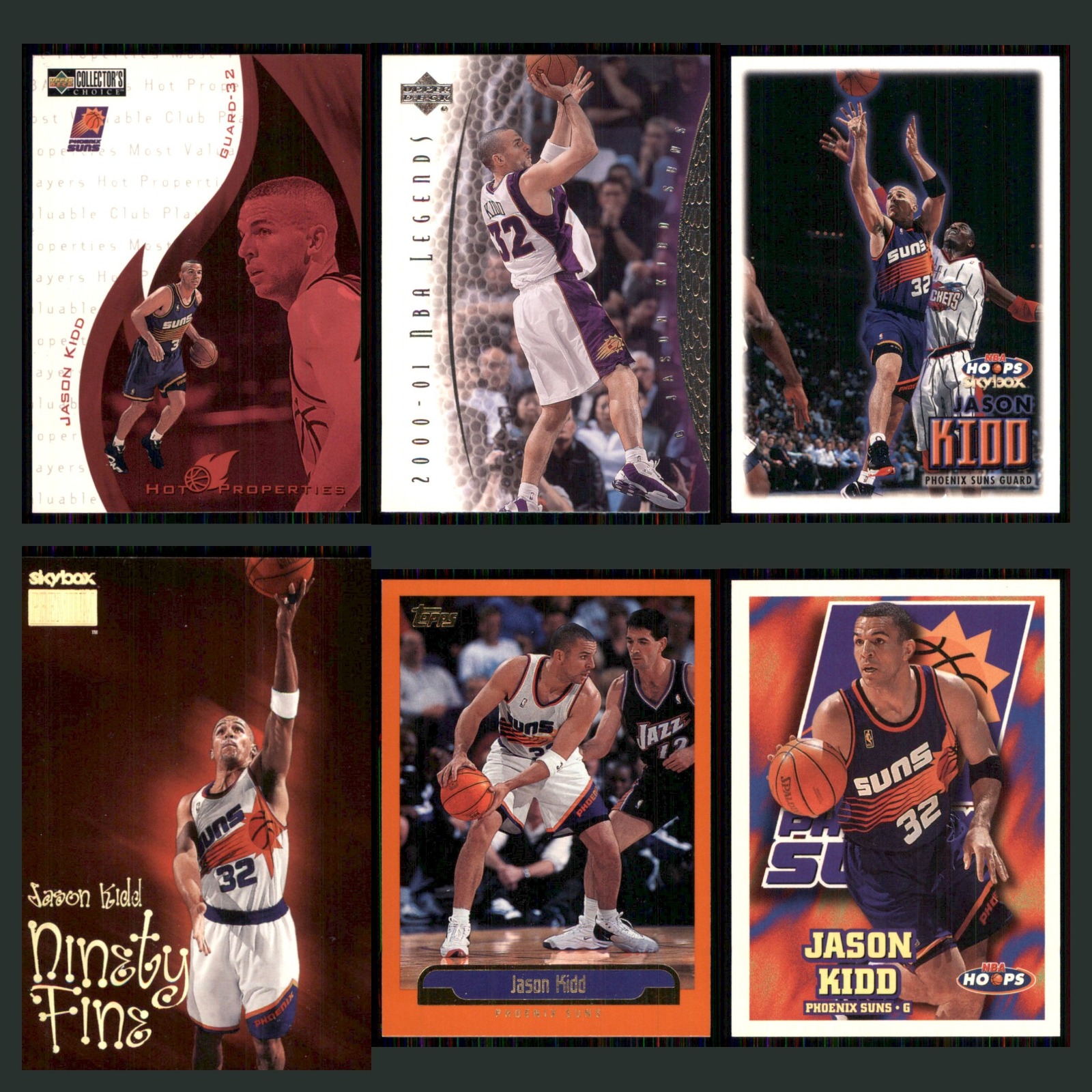 Jason Kidd Lot 6 Basketball Cards 1997 Collector's Choice Phoenix Suns Set NBA card scans. Overall card condition is Near Mint.