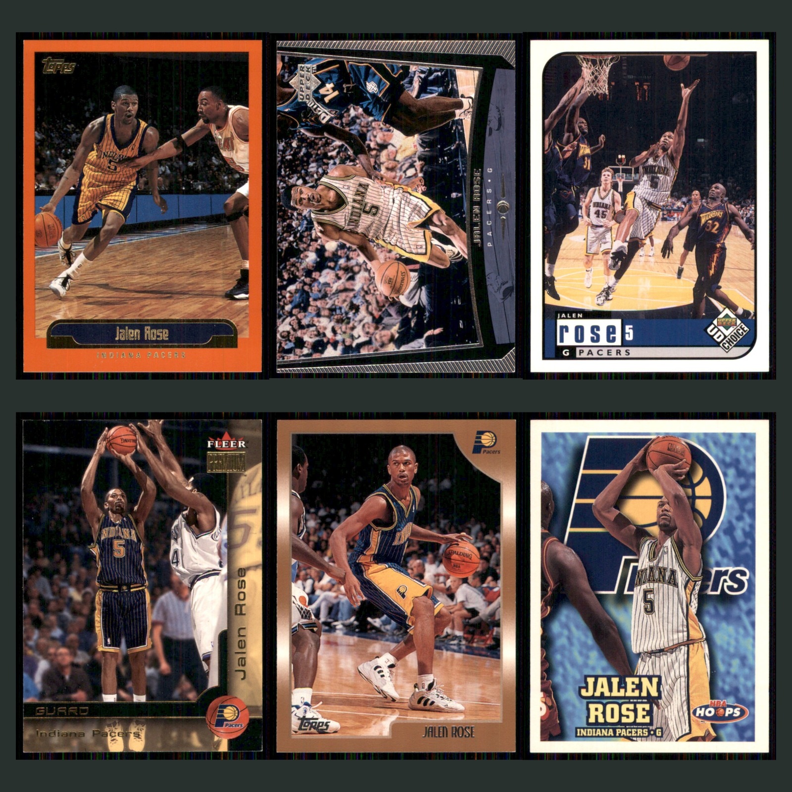 Jalen Rose Lot 6 Basketball Cards 1999 Topps Indiana Pacers Set Collection NBA card scans. Overall card condition is Near Mint.