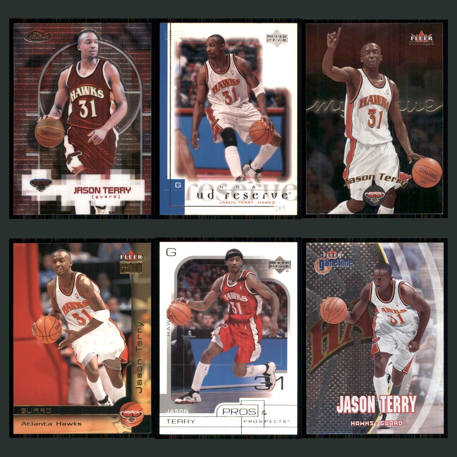 Jason Terry Lot 6 Basketball Cards 2000 Finest Atlanta Hawks Set Collection NBA card scans. Overall card condition is Near Mint.