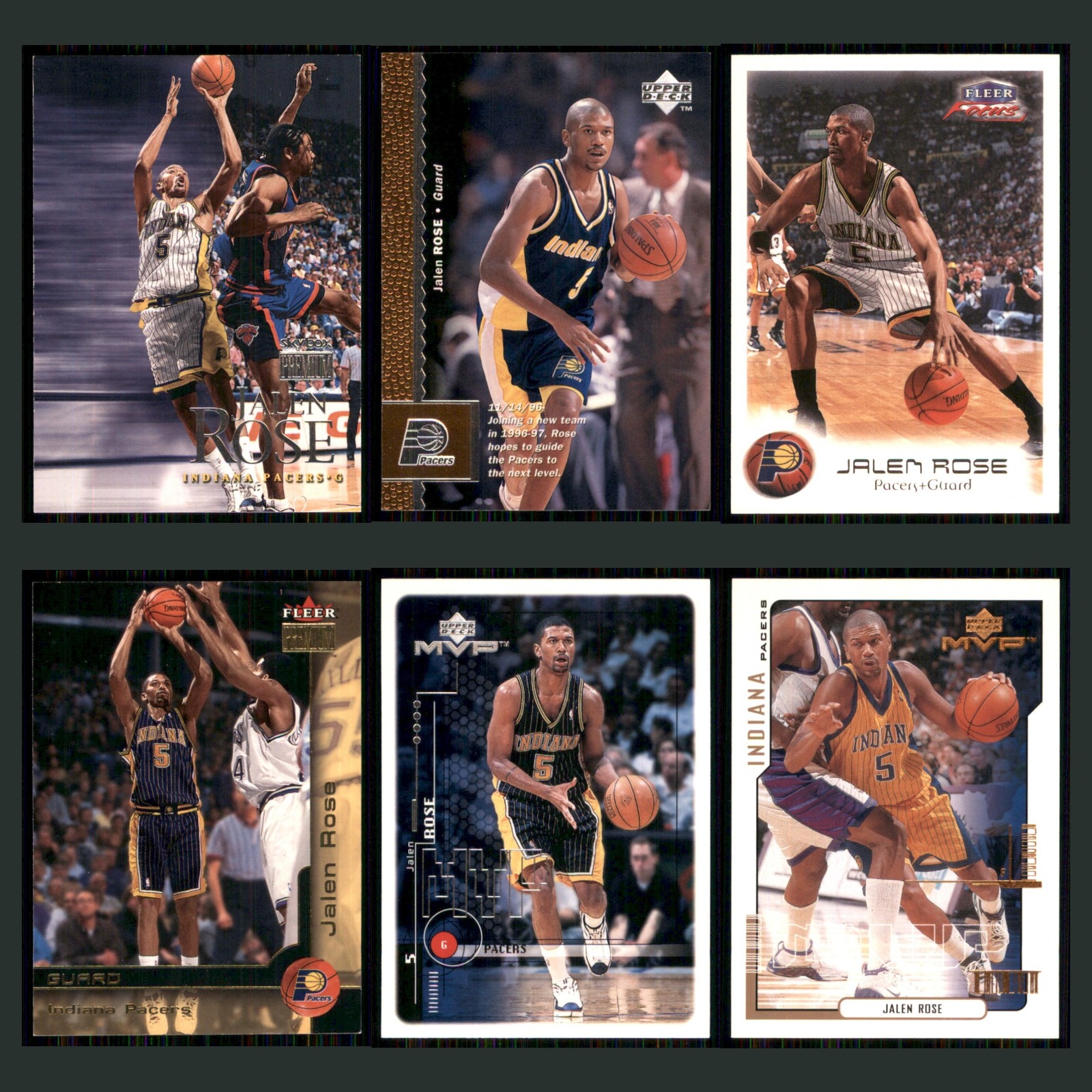 Jalen Rose Lot 6 Basketball Cards 1999 SkyBox Premium Indiana Pacers Set NBA NM card scans. Overall card condition is Near Mint.