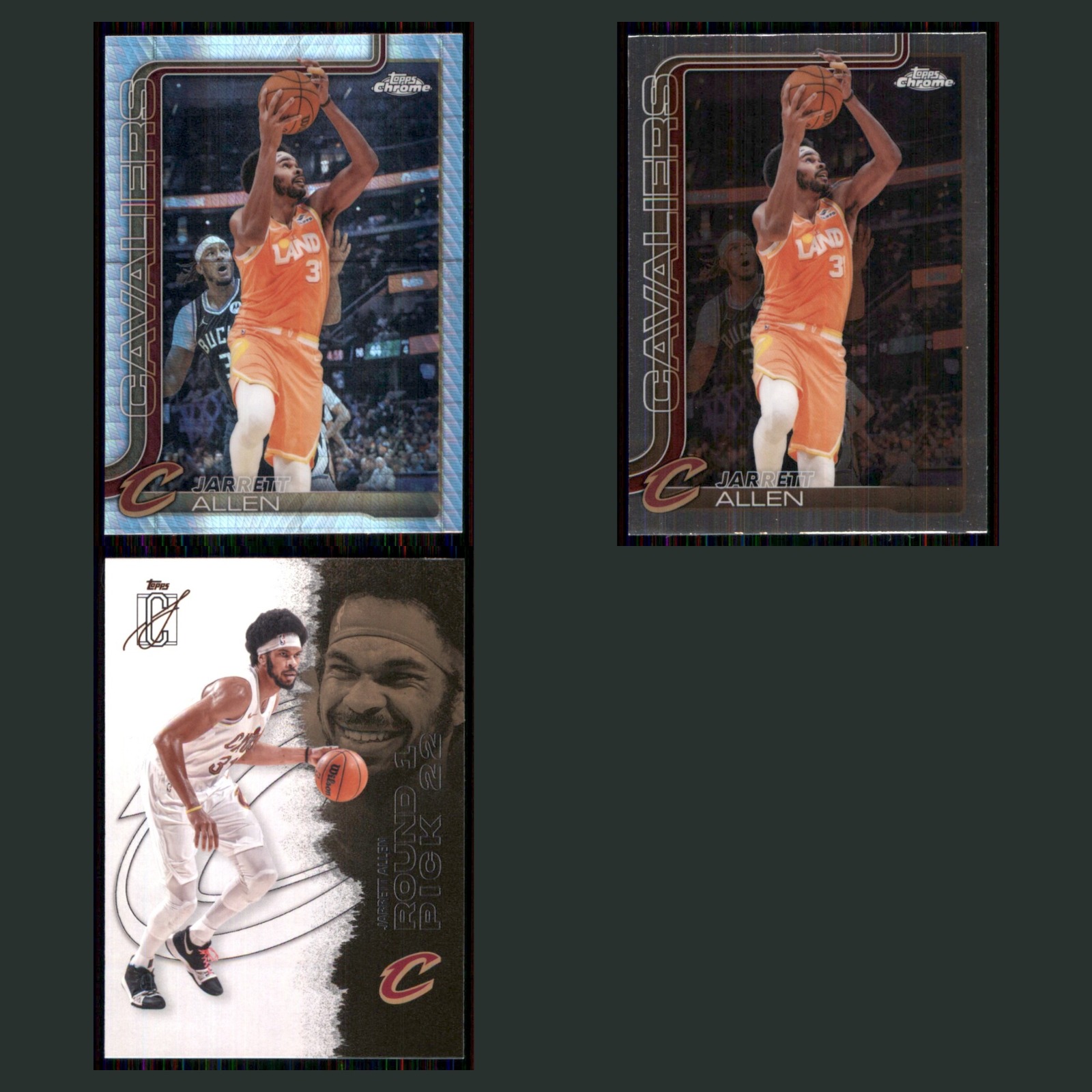Jarrett Allen Lot 3 Basketball Cards 2026 Topps Chrome Prism Refractor Cavaliers card scans. Overall card condition is Near Mint.