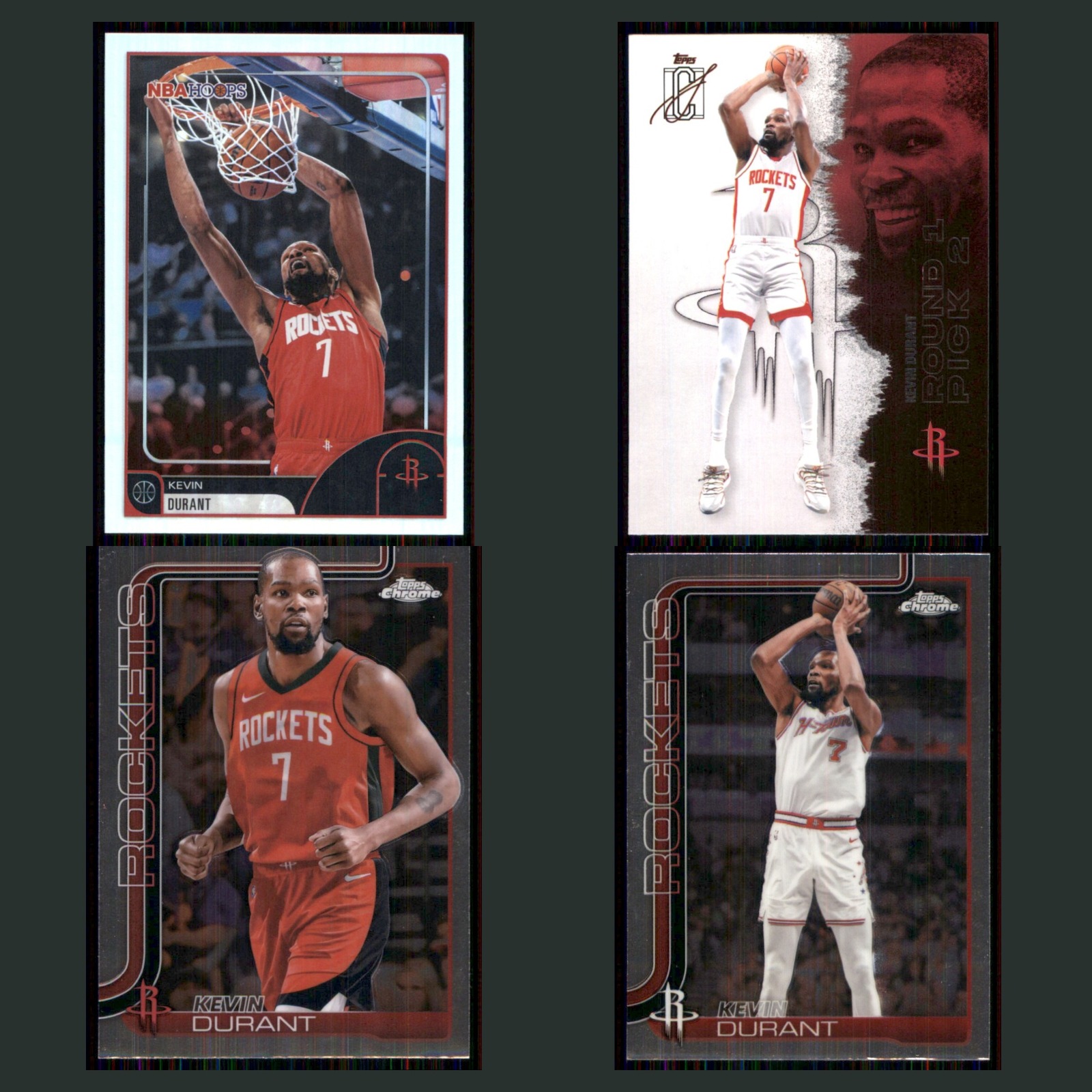 Kevin Durant Lot 4 Basketball Cards KD 2025 Hoops Houston Rockets Set Collection card scans. Overall card condition is Near Mint.