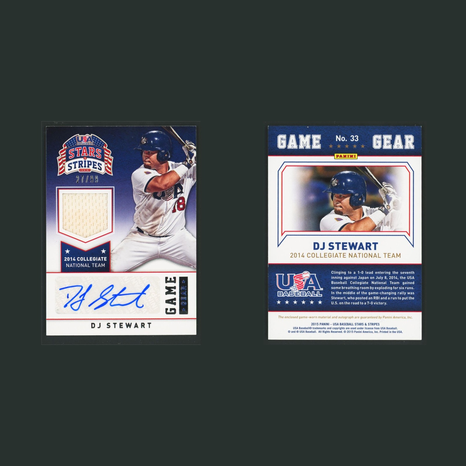 Dallas Keuchel Patch Auto /99 #33 Autograph 2015 Stars & Stripes Game Gear USA front and back scans. Card condition is Near Mint.