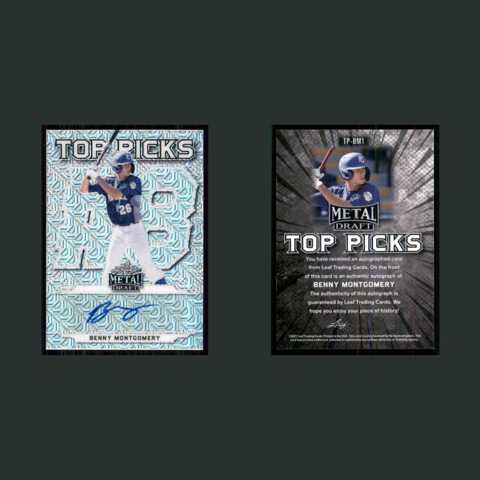 Benny Montgomery Rookie #TP-BM1 Autograph 2021 Baseball Card MLB front and back scans. Card condition is Near Mint.