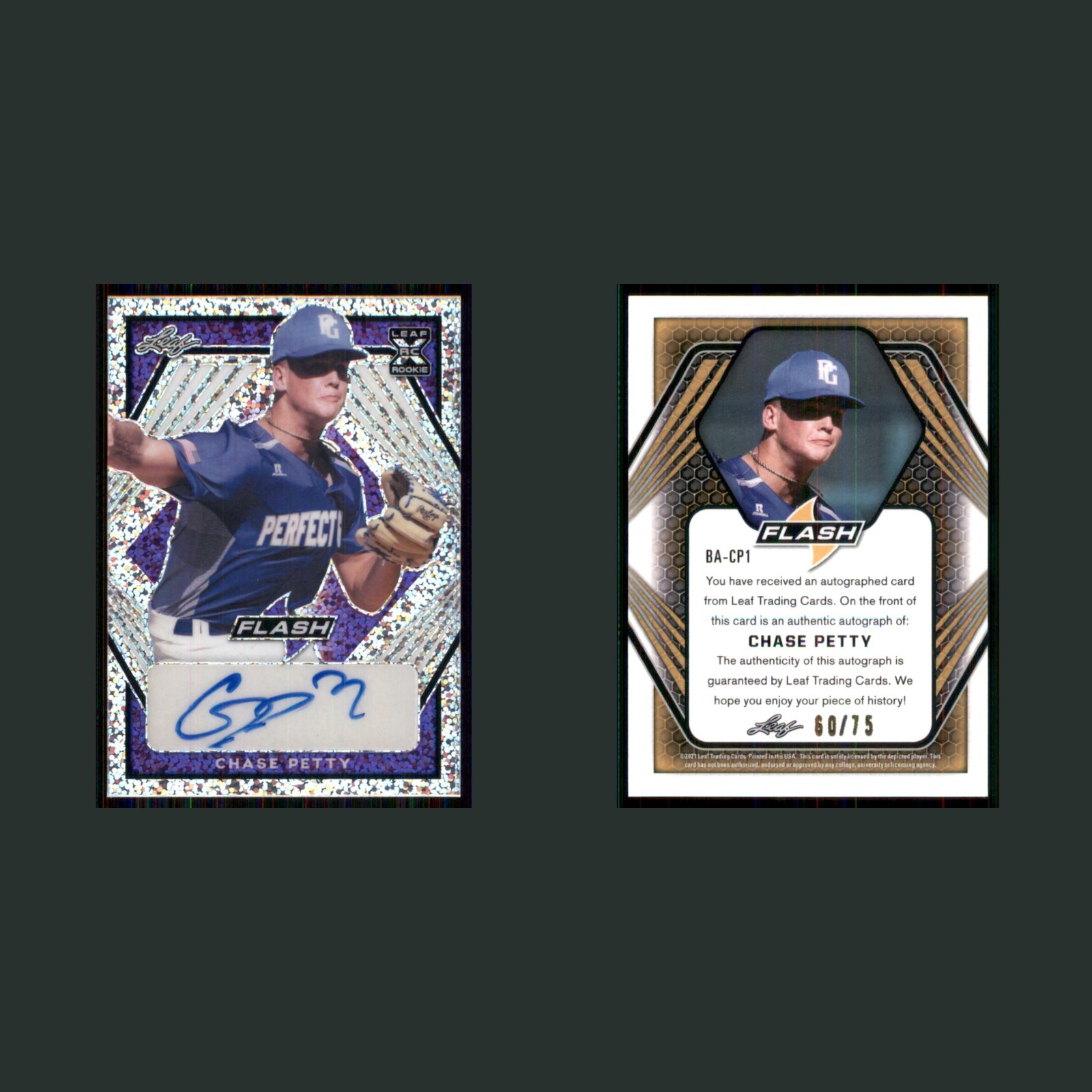 Chase Petty Rookie /75 #BA-CP! Autograph 2021 Leaf Flash Baseball Card MLB front and back scans. Card condition is Near Mint.