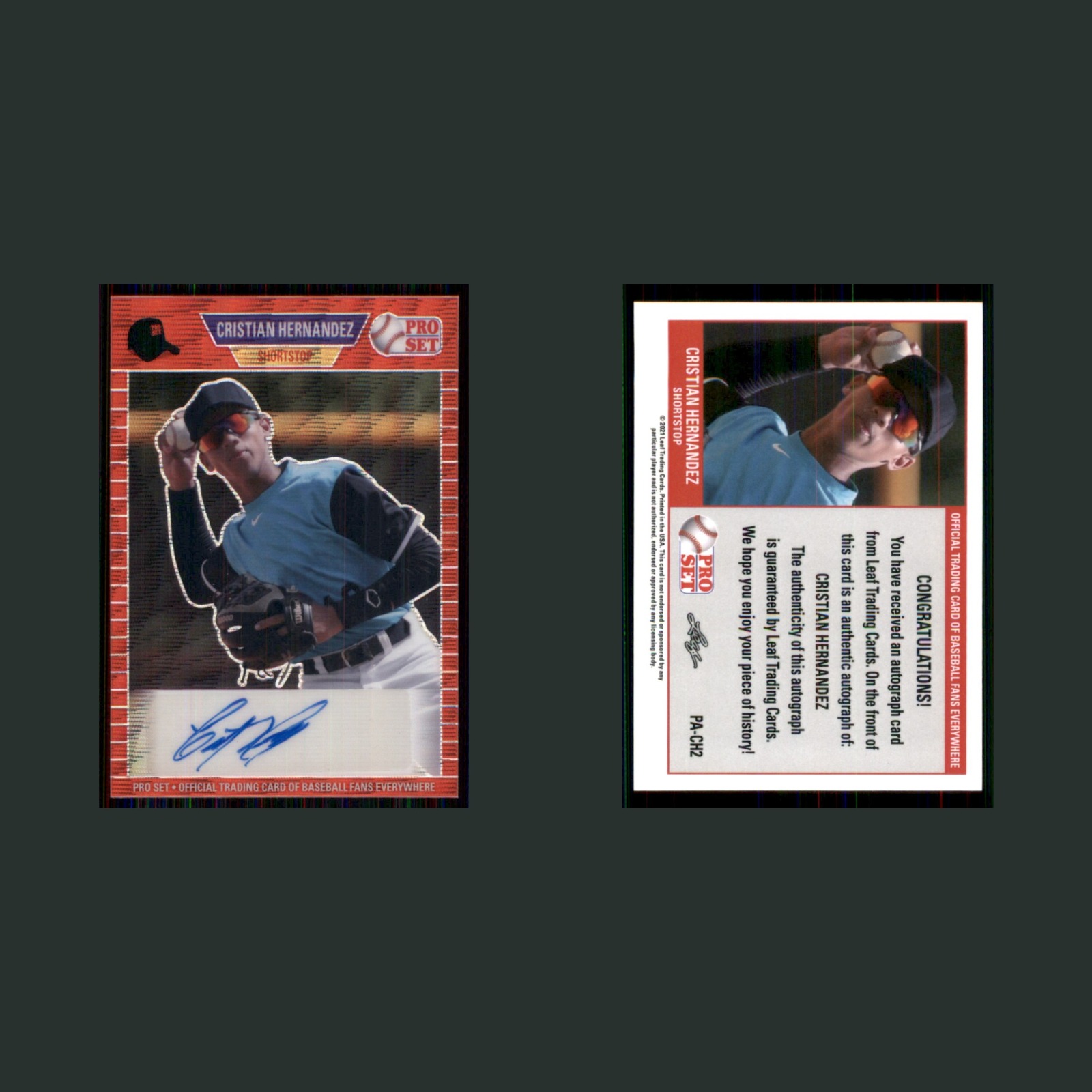 Cristian Hernandez Auto #PA-CH2 Autograph 2021 Baseball Card MLB front and back scans. Card condition is Near Mint.