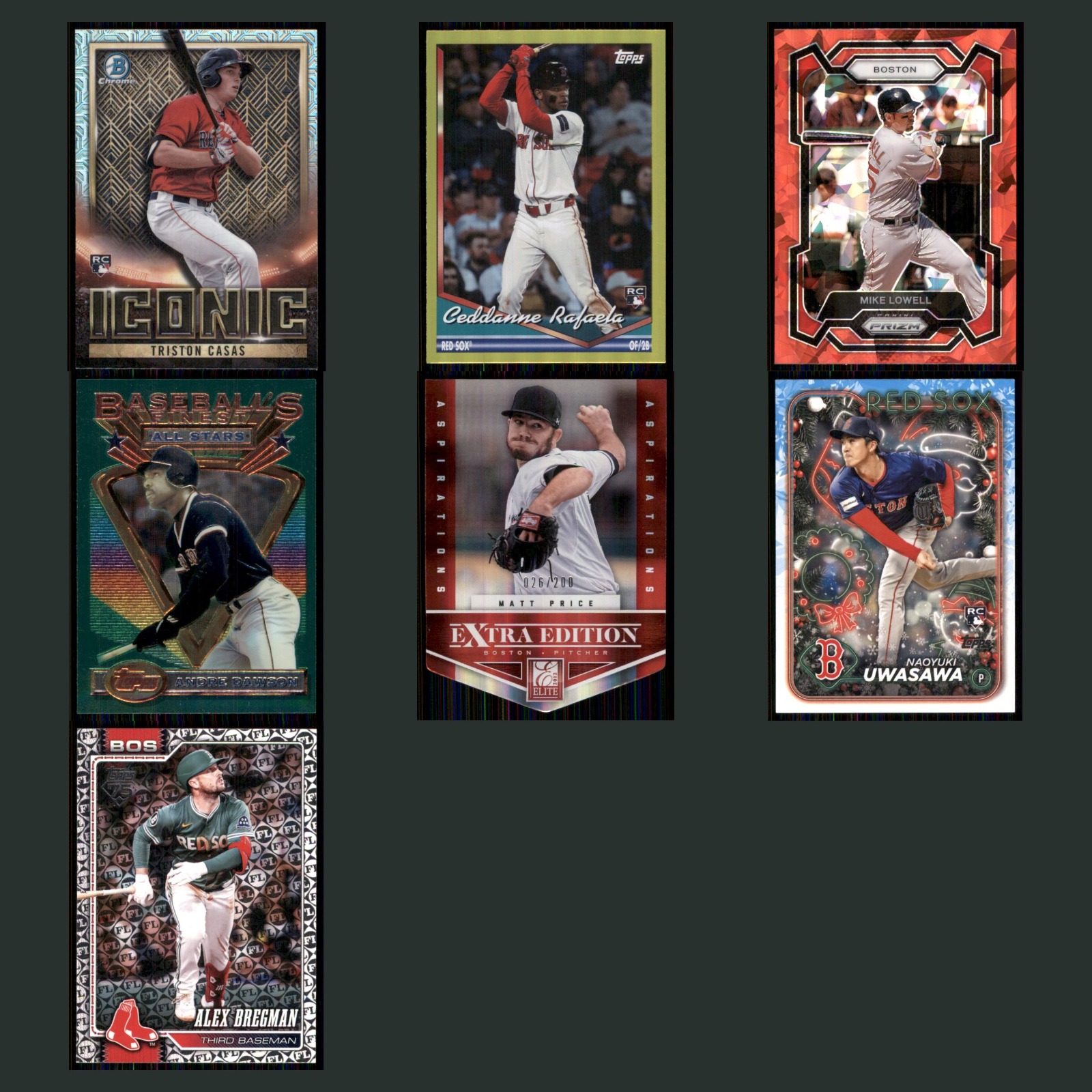Boston Red Sox Lot 7 Baseball Cards Bowman Chrome Iconic Triston Casas NM MLB card scans. Overall card condition is Near Mint.