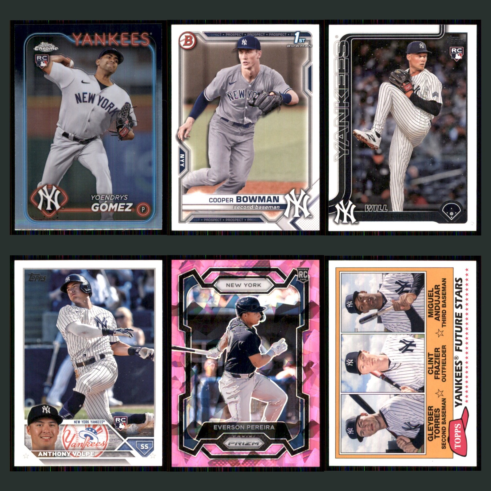 New York Yankees Rookie Lot 6 Baseball Cards Topps Chrome Refractor NM Baseball card scans. Overall card condition is Near Mint.