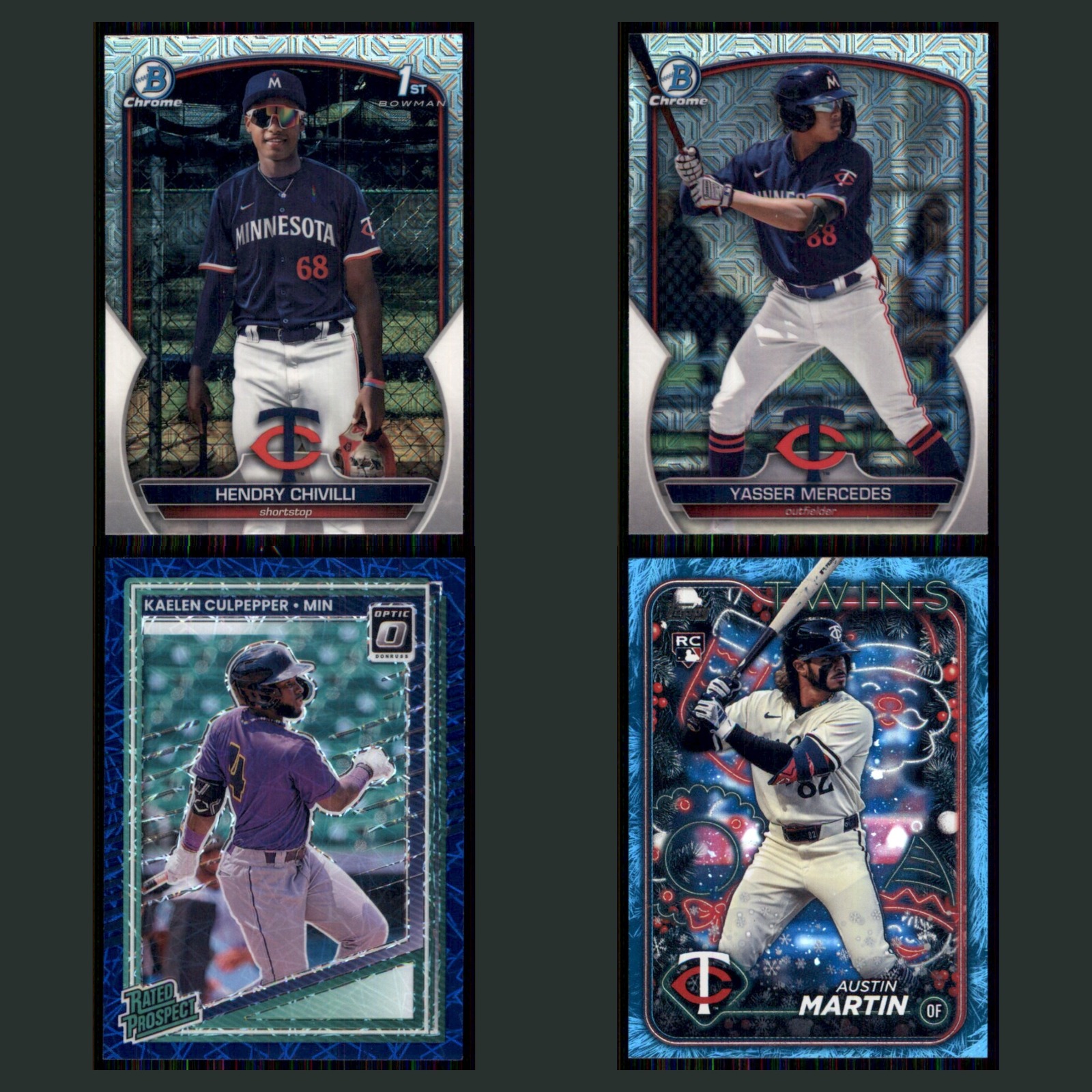 Minnesota Twins Rookie Lot 4 Baseball Cards Bowman Chrome Mojo Refractor NM MLB card scans. Overall card condition is Near Mint.