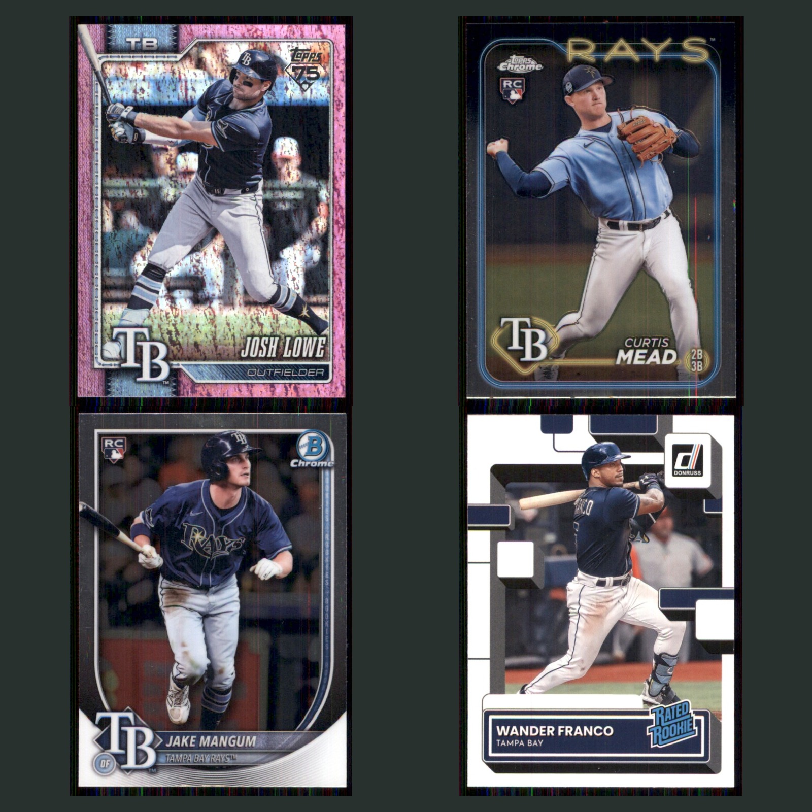 Tampa Bay Rays Lot 4 Baseball Cards Topps Series 1 Pink Diamante Foil Josh Lowe card scans. Overall card condition is Near Mint.