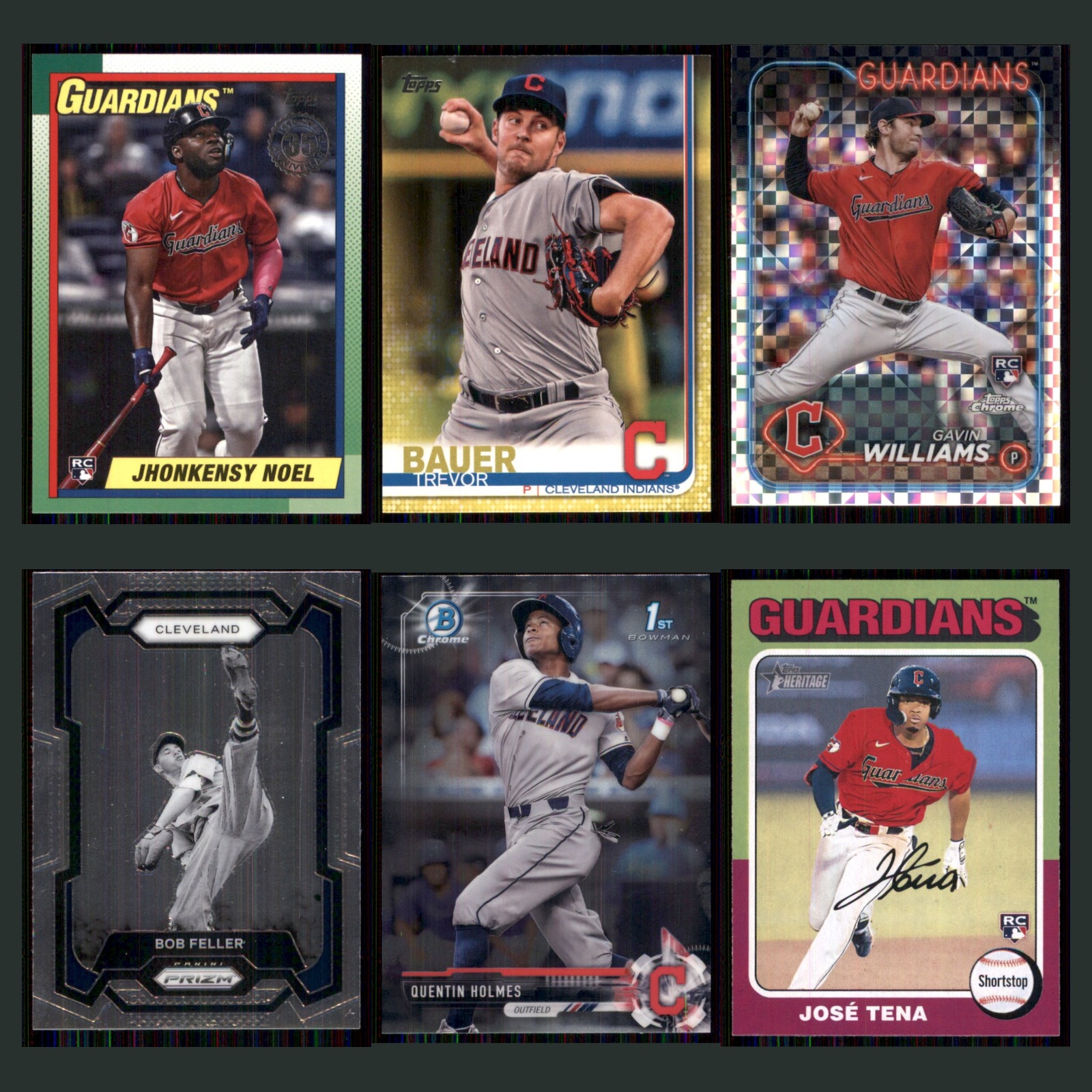 Cleveland Guardians Rookie Lot 6 Baseball Cards Topps Jhonkensy Noel NM Baseball card scans. Overall card condition is Near Mint.