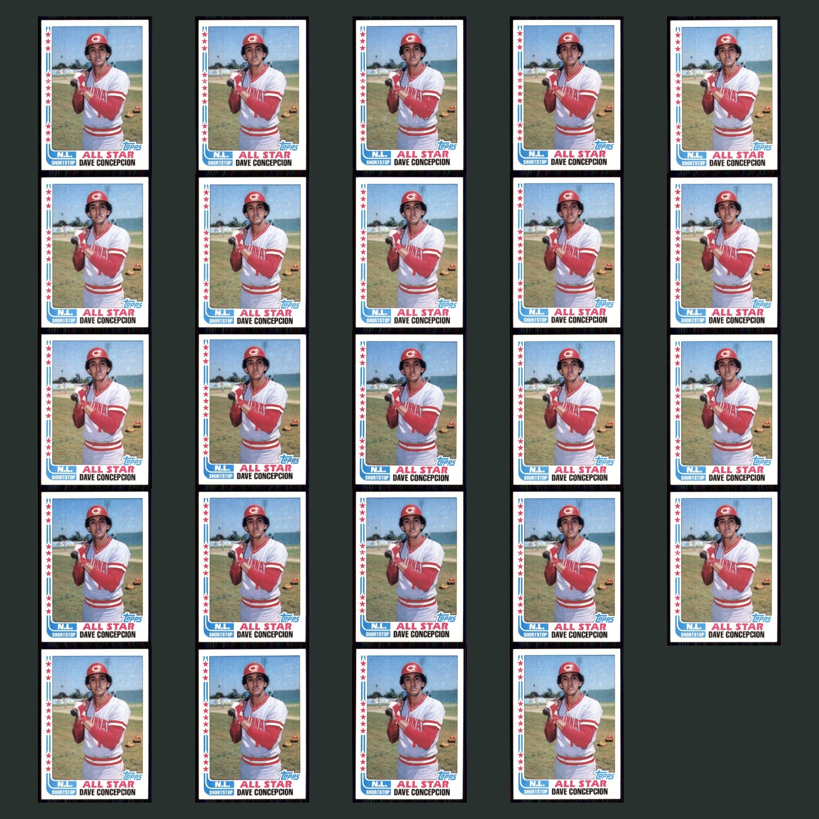Dave Concepcion Lot 24 Baseball Cards 1982 Topps Cincinnati Reds Set Collection card scans. Overall card condition is Near Mint.