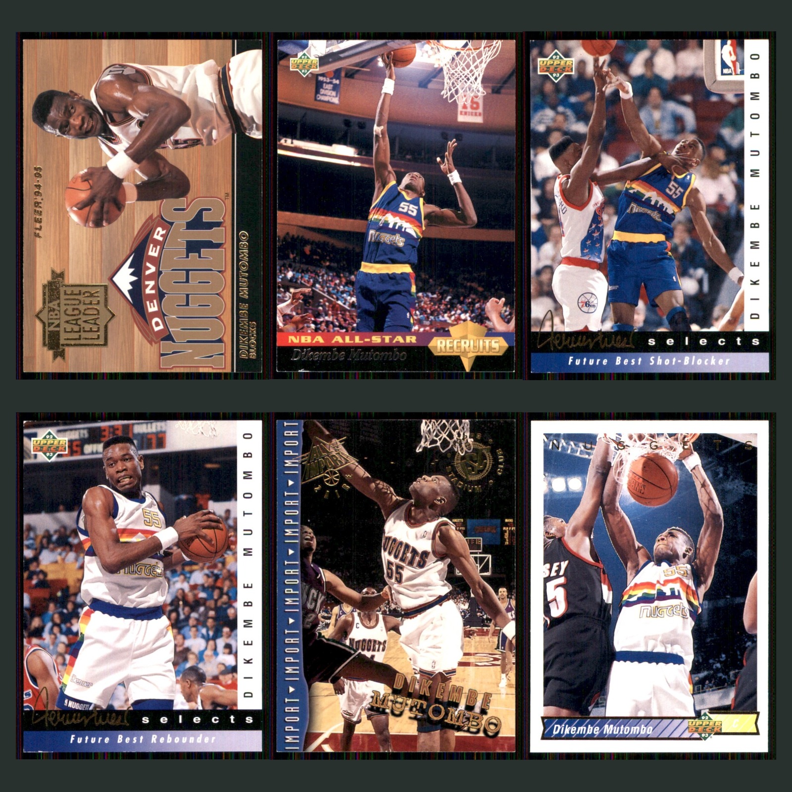 Dikembe Mutombo Lot 6 Basketball Cards 1994 Fleer League Leader Denver Nuggets card scans. Overall card condition is Excellent.